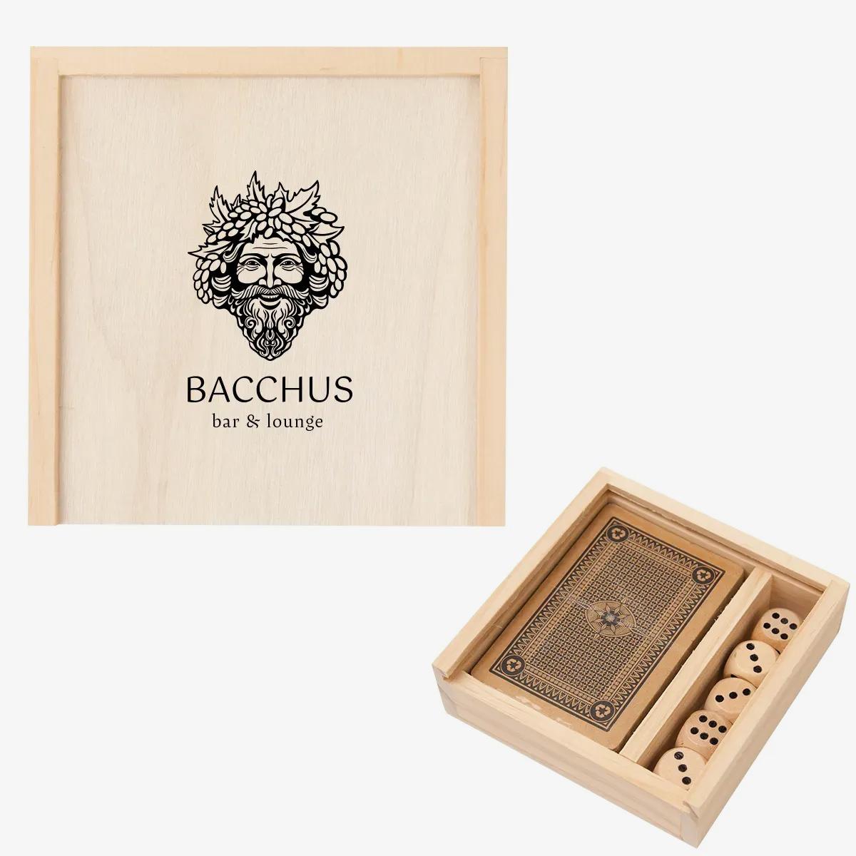 Premium Playing Card & Dice Set in Wooden Box