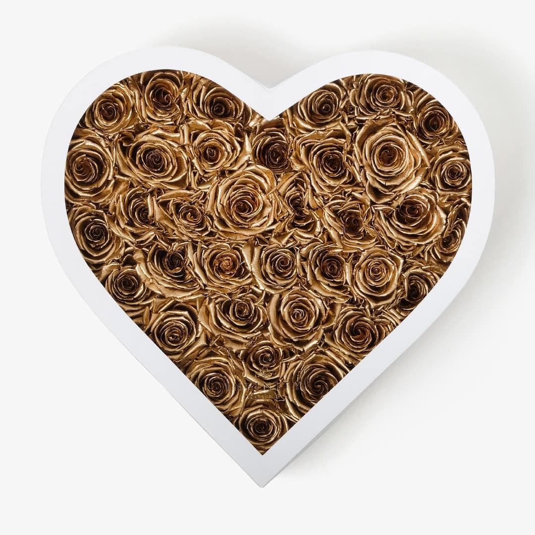Grand Heart Box - Gold Rose - White Box