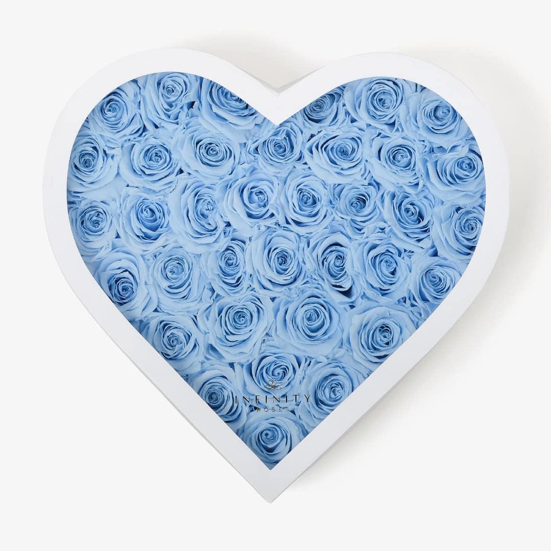 Grand Heart Box - Baby Blue Rose - White Box