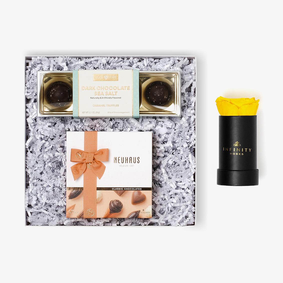 Chocolate Duo Luxe - Single Rose Box - Yellow Rose - Black Box