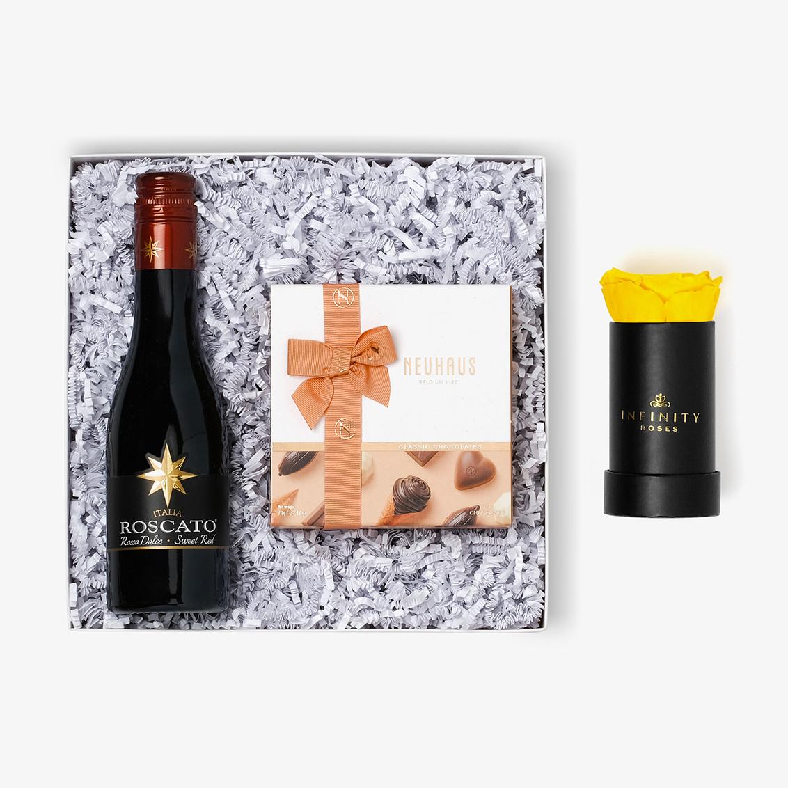 Wine & Truffles - Single Rose Box - Yellow Rose - Black Box