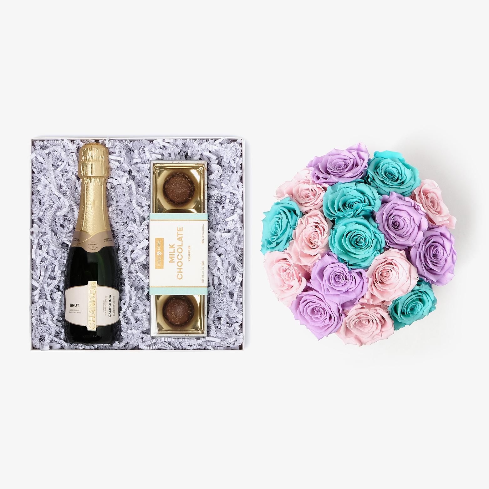 Champagne & Truffles - Large Bloom Box - Pastel Ombre Rose - White Box