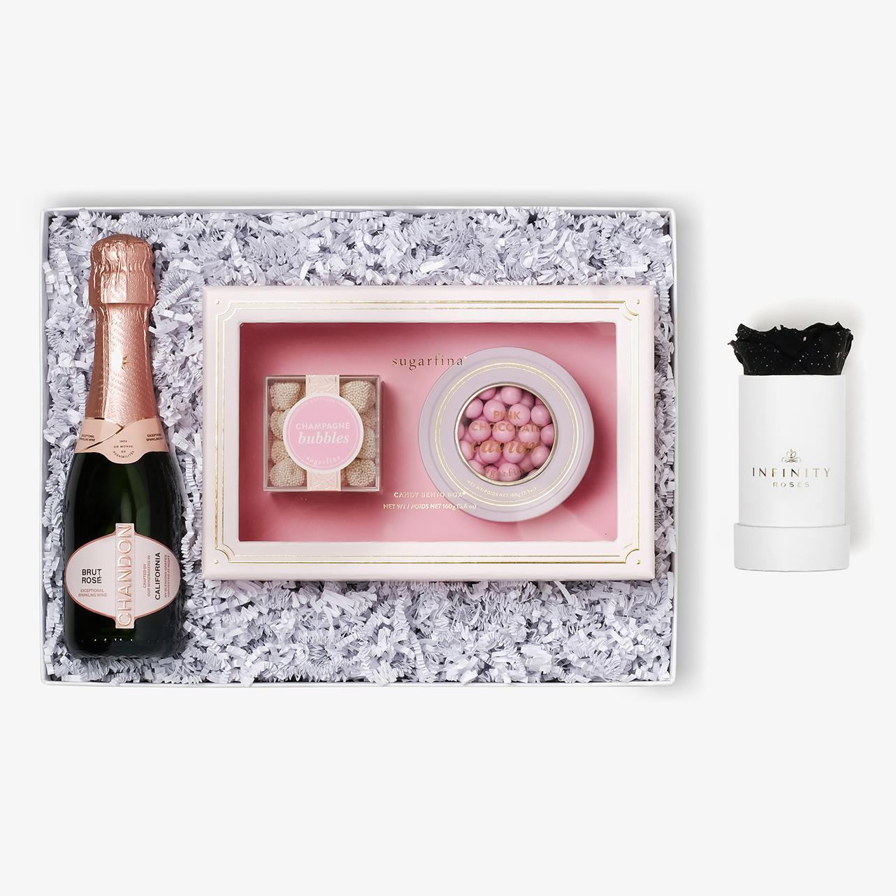 Rosé & Caviar - Single Rose Box - Black Galaxy Rose - White Box