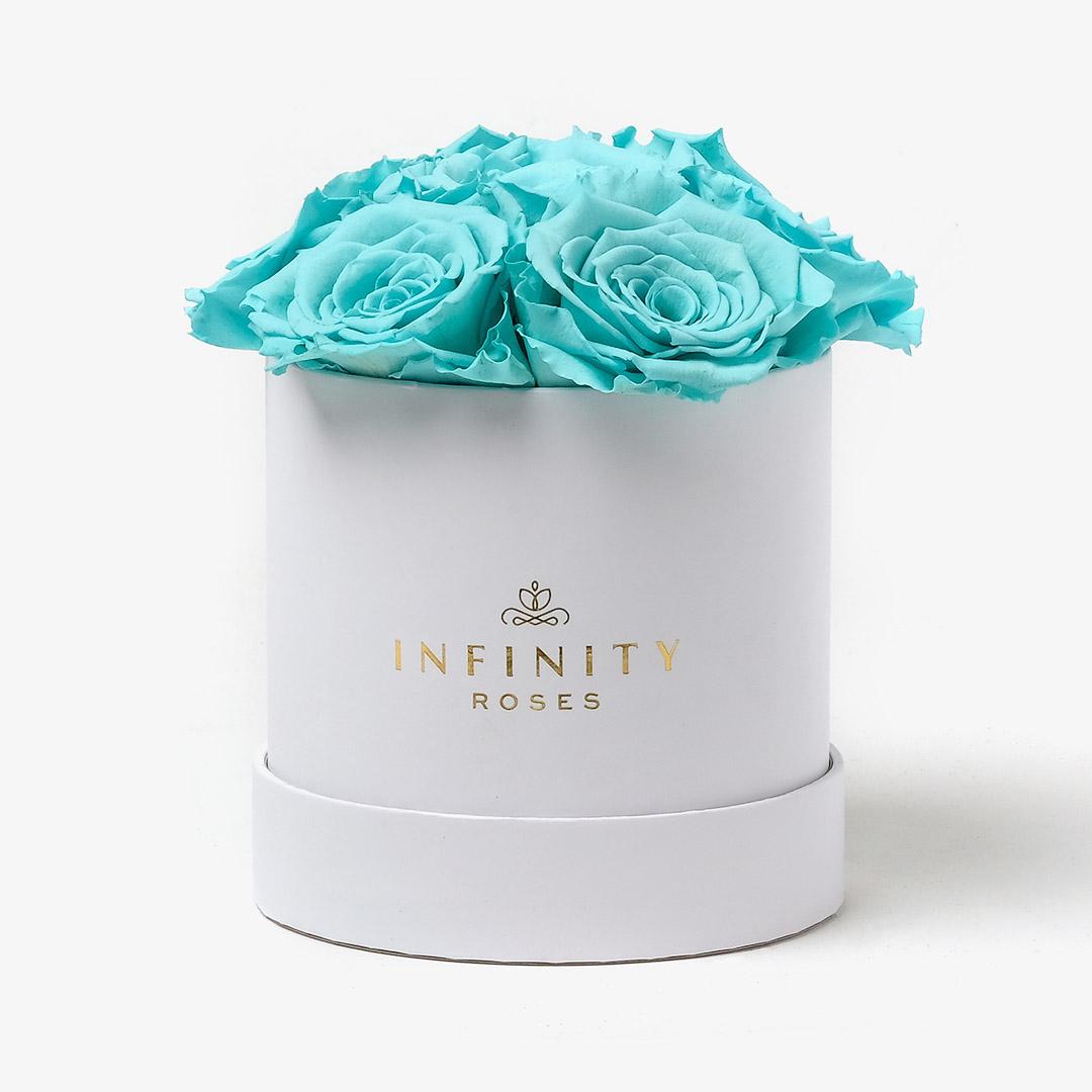 Medium Bloom Rose Box - Turquoise Rose - White Box