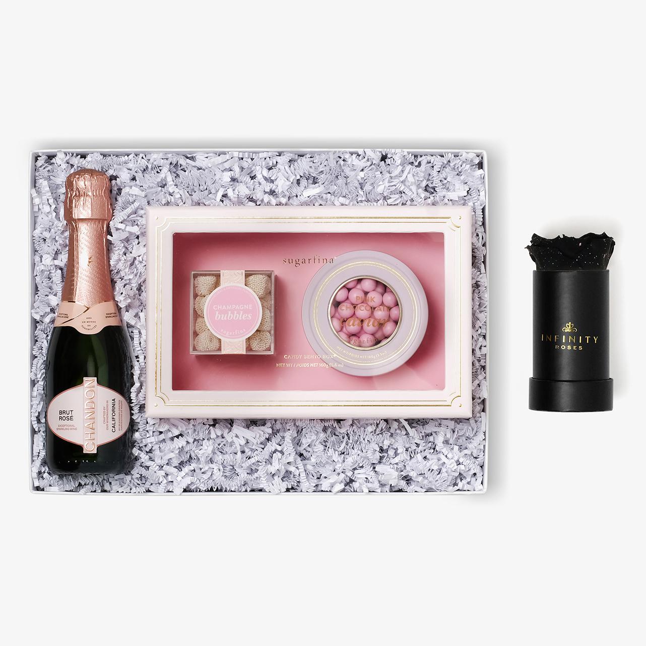 Rosé & Caviar - Single Rose Box - Black Galaxy Rose - Black Box