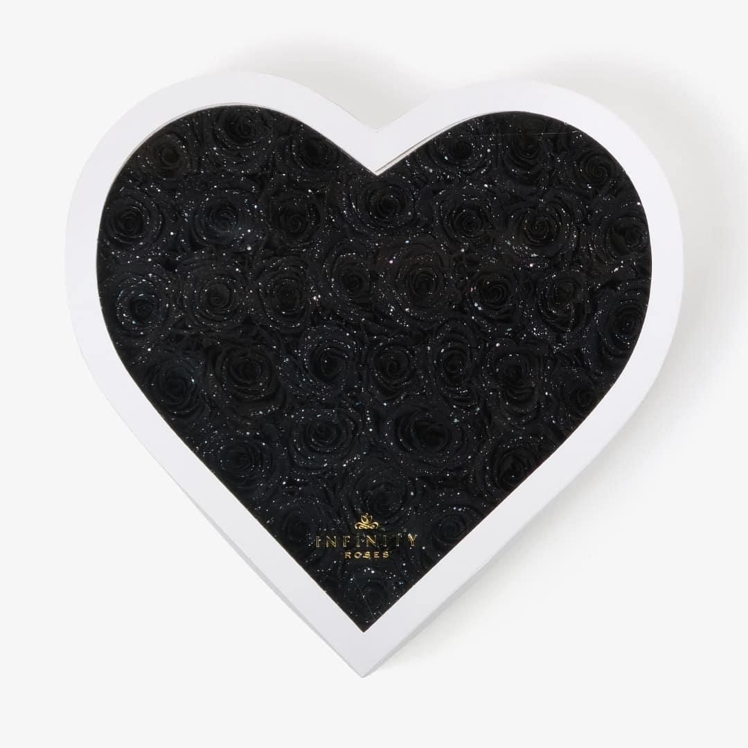 Grand Heart Box - Black Galaxy Rose - White Box