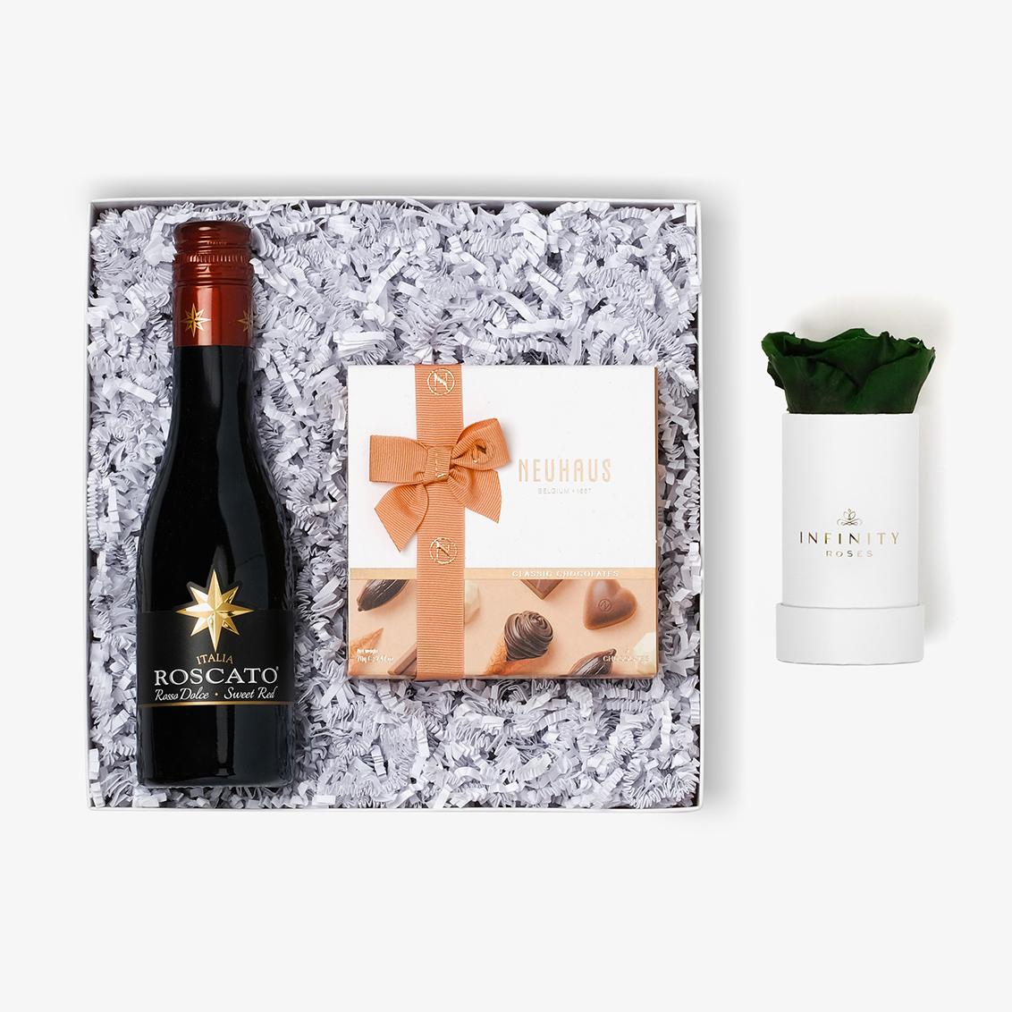 Wine & Truffles - Single Rose Box - Emerald Green Rose - White Box