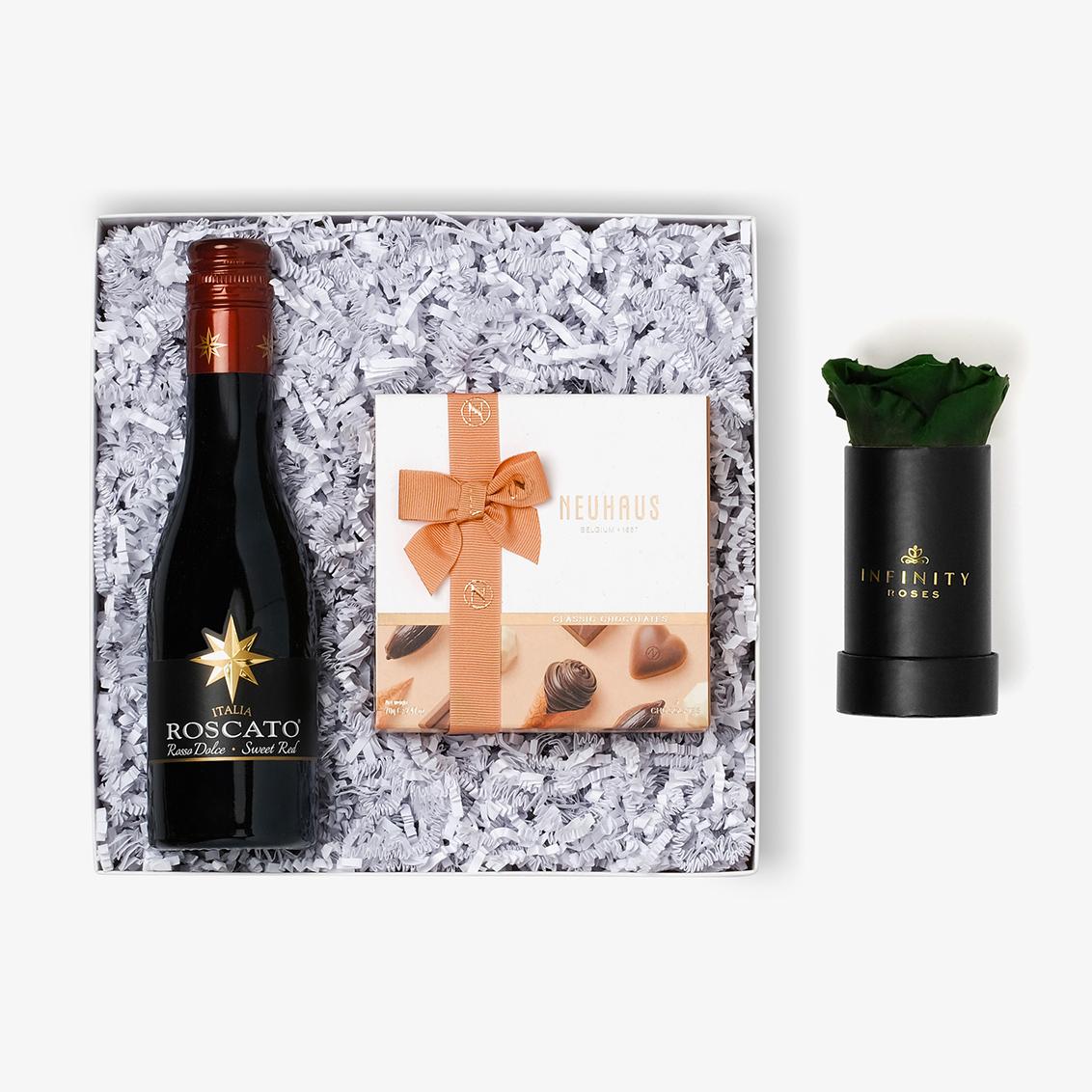 Wine & Truffles - Single Rose Box - Emerald Green Rose - Black Box