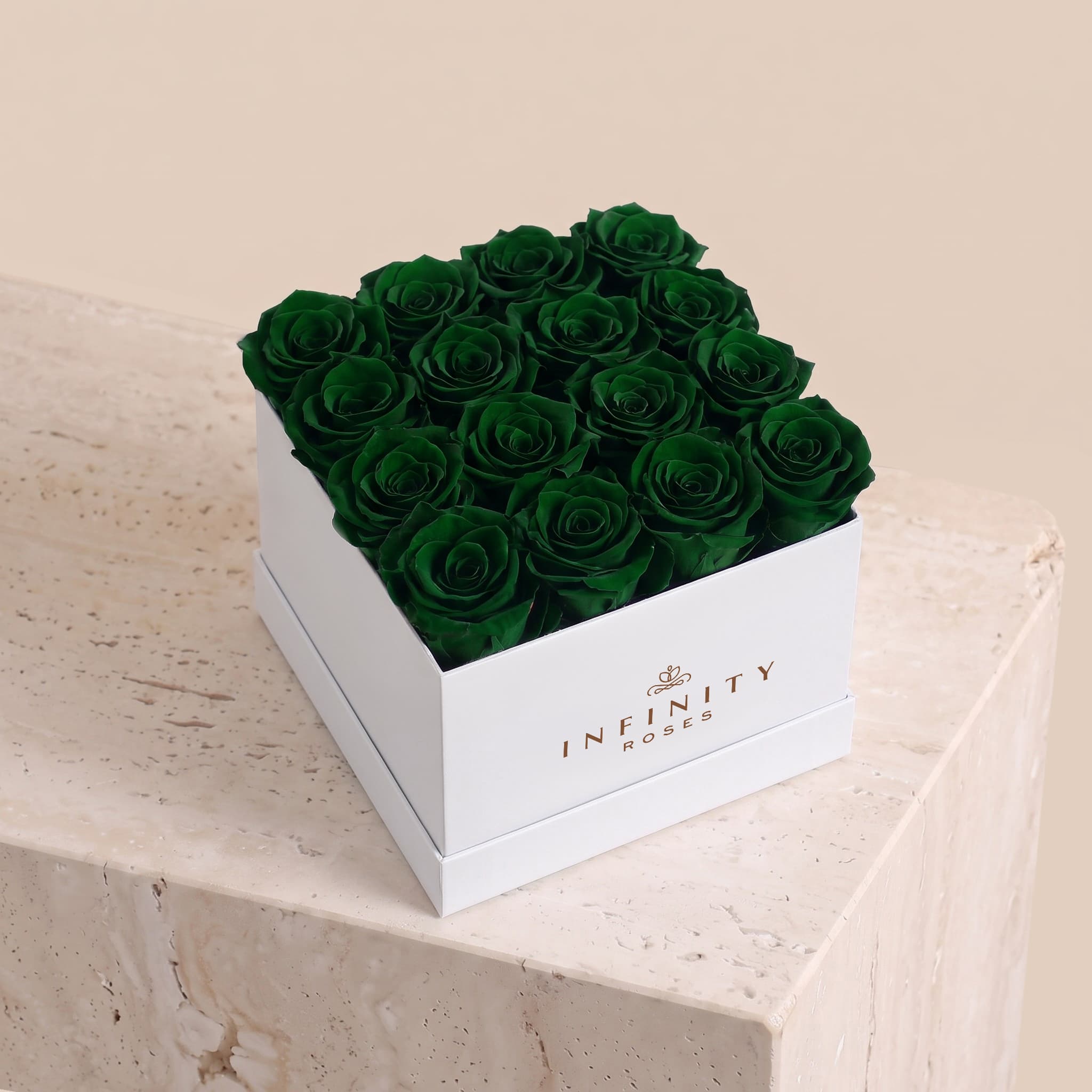 Large Square Rose Box - Emerald Green Rose - White Box