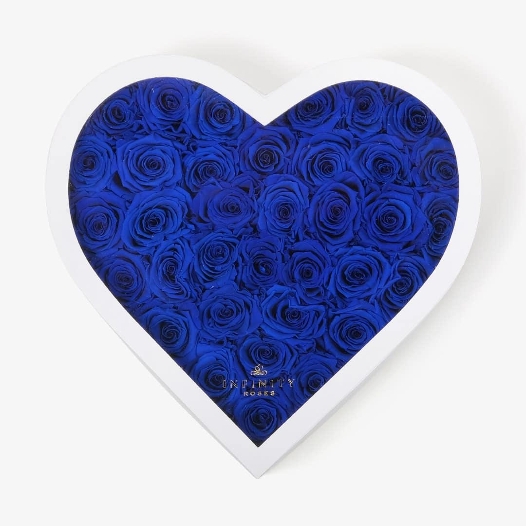 Grand Heart Box - Royal Blue Rose - White Box