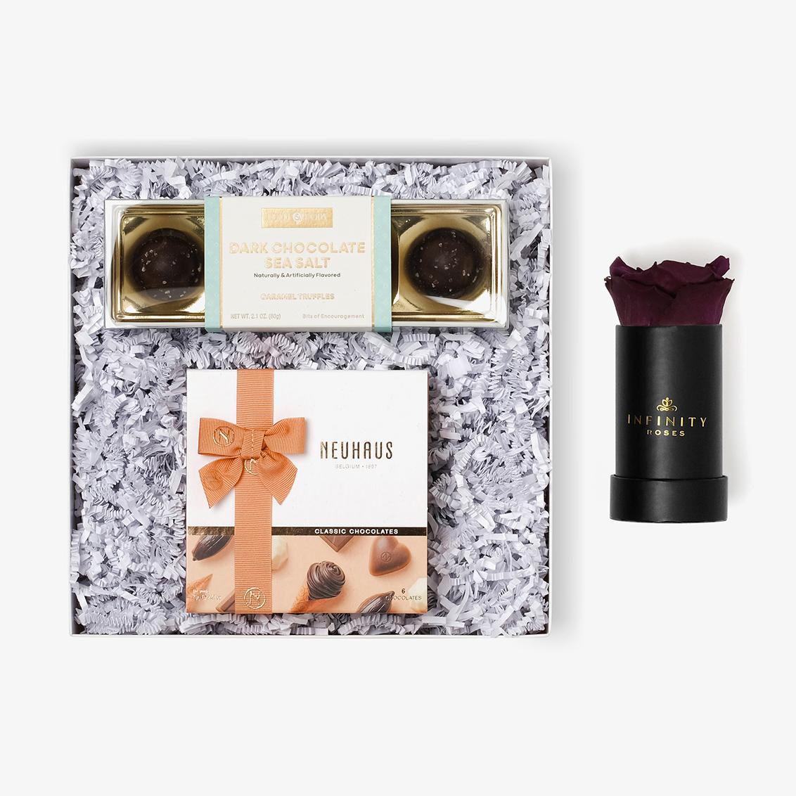 Chocolate Duo Luxe - Single Rose Box - Violet Rose - Black Box