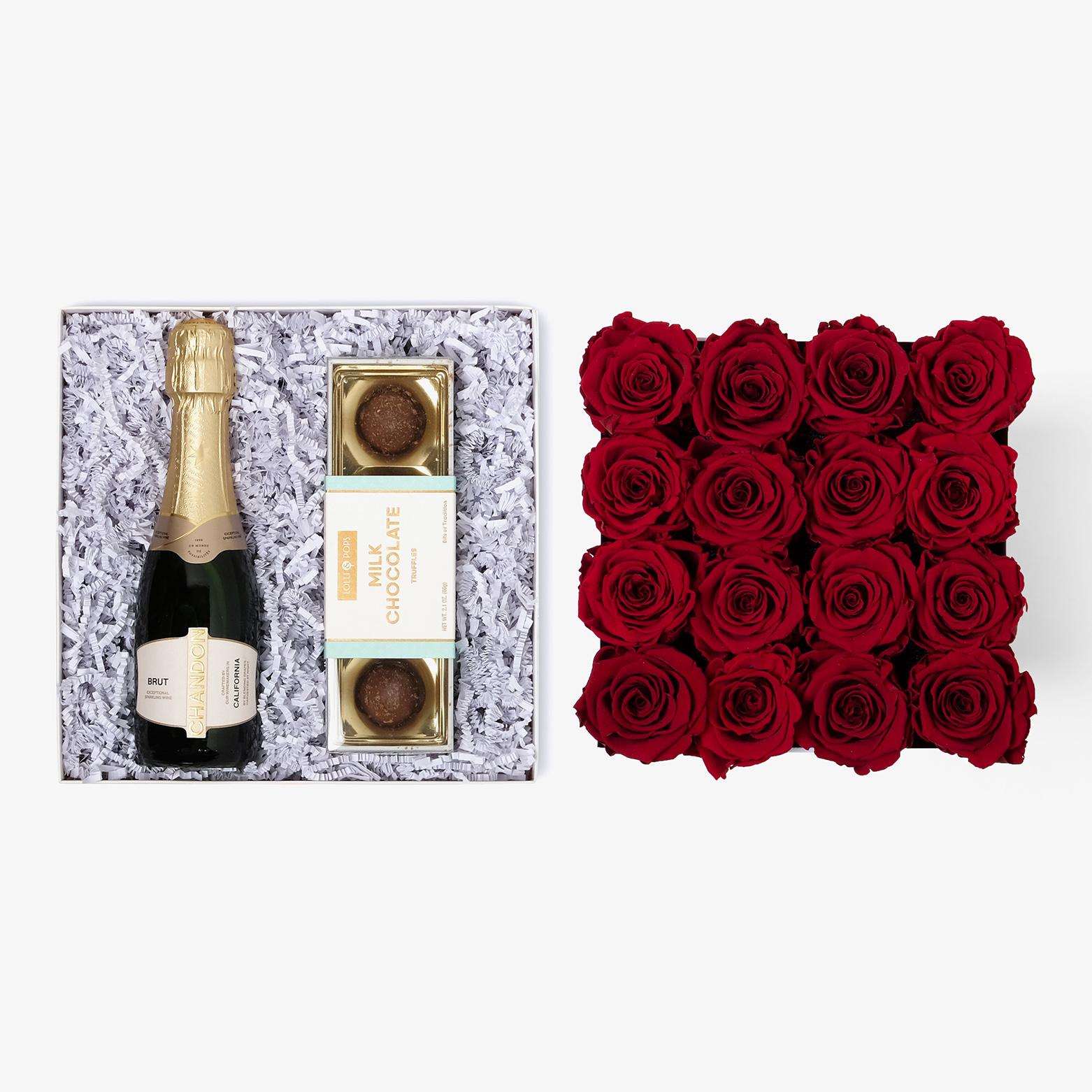 Champagne & Truffles - Large Square Box - Red Rose - Black Box