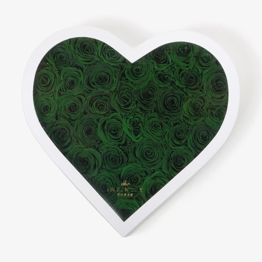 Grand Heart Box - Emerald Green Rose - White Box