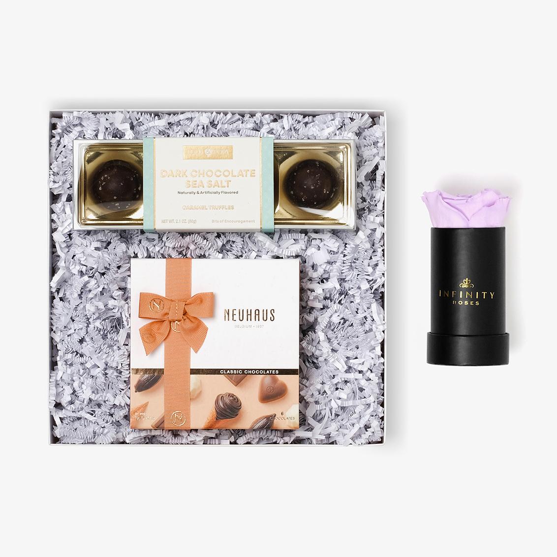 Chocolate Duo Luxe - Single Rose Box - Lavender Rose - Black Box