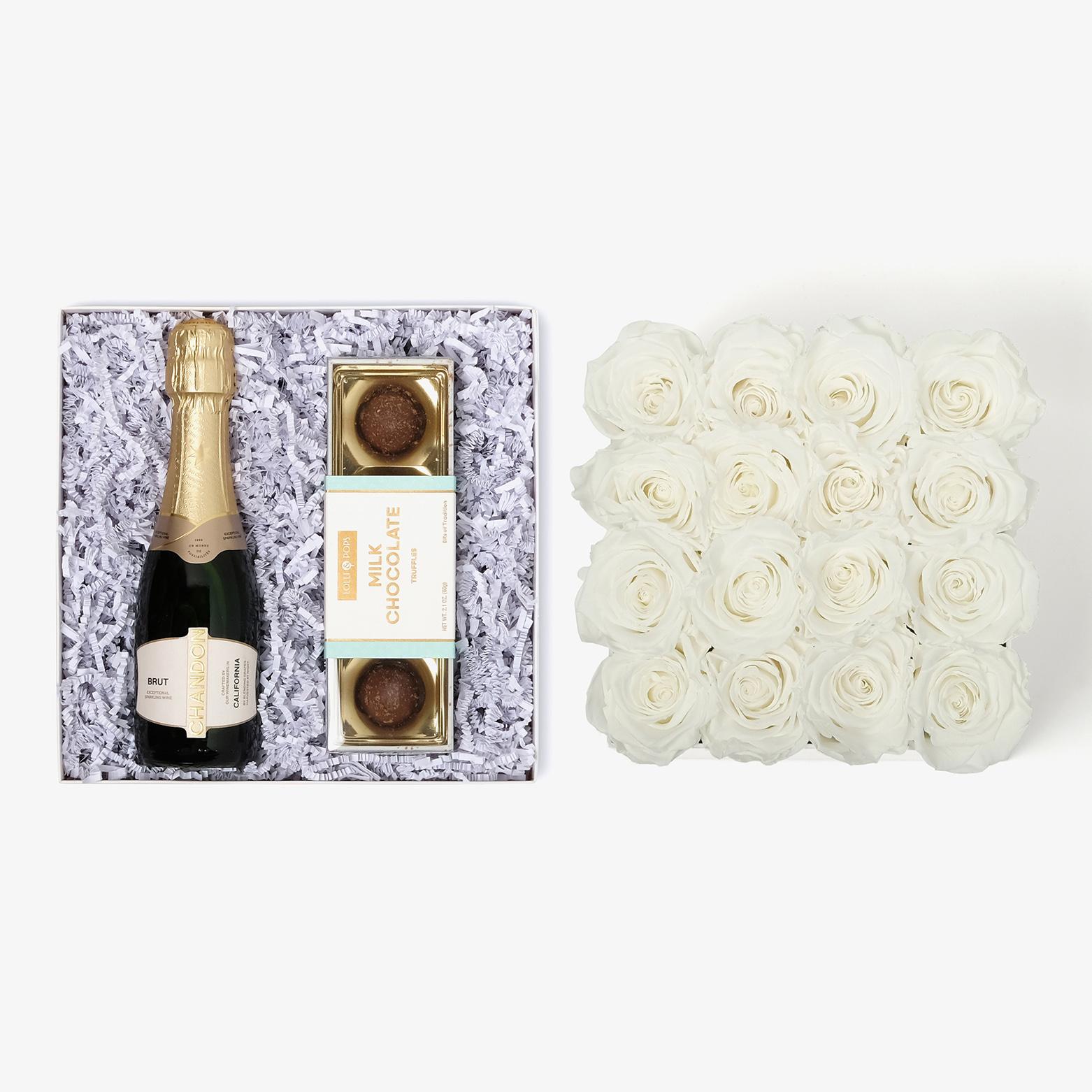 Champagne & Truffles - Large Square Box - White Rose - White Box