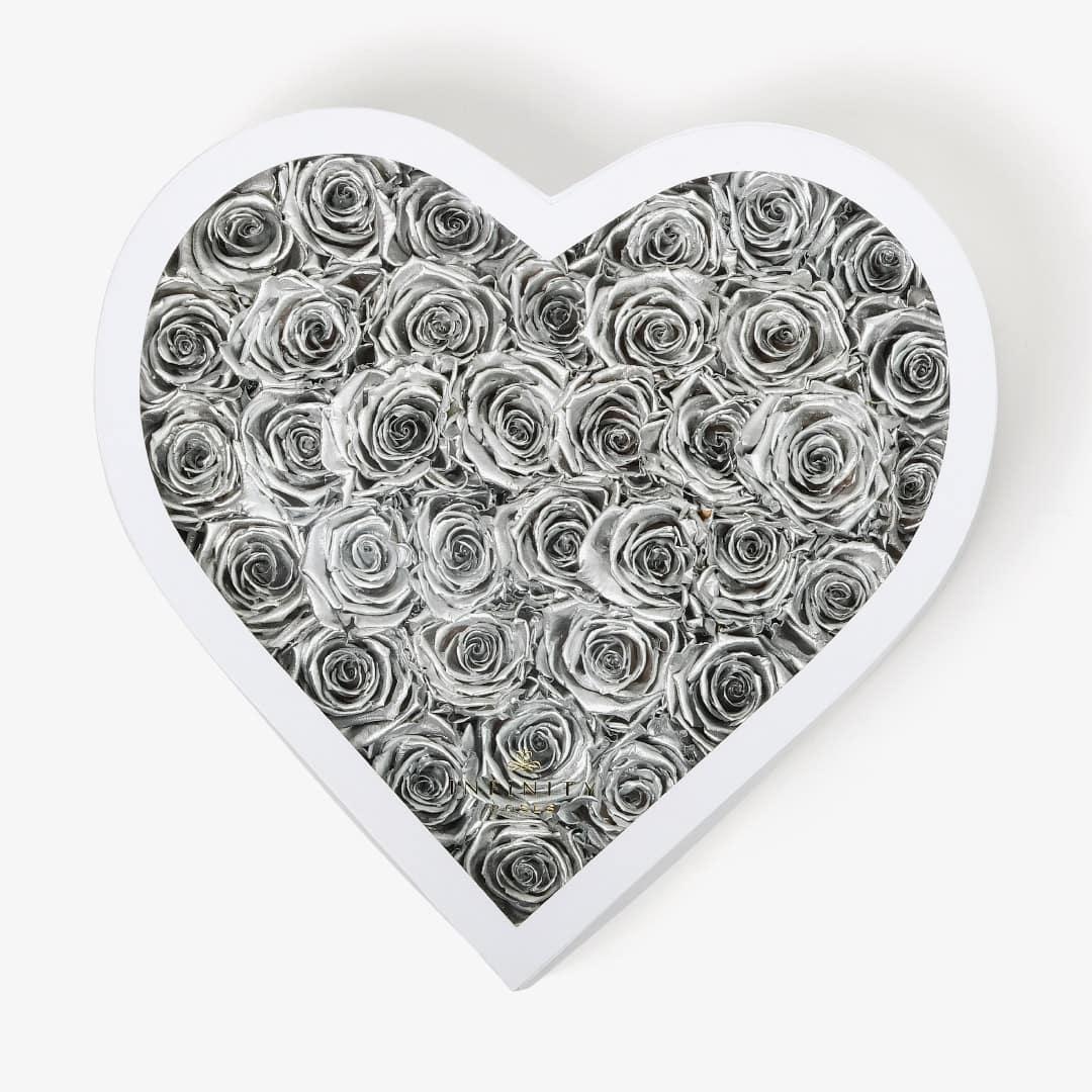 Grand Heart Box - Silver Rose - White Box