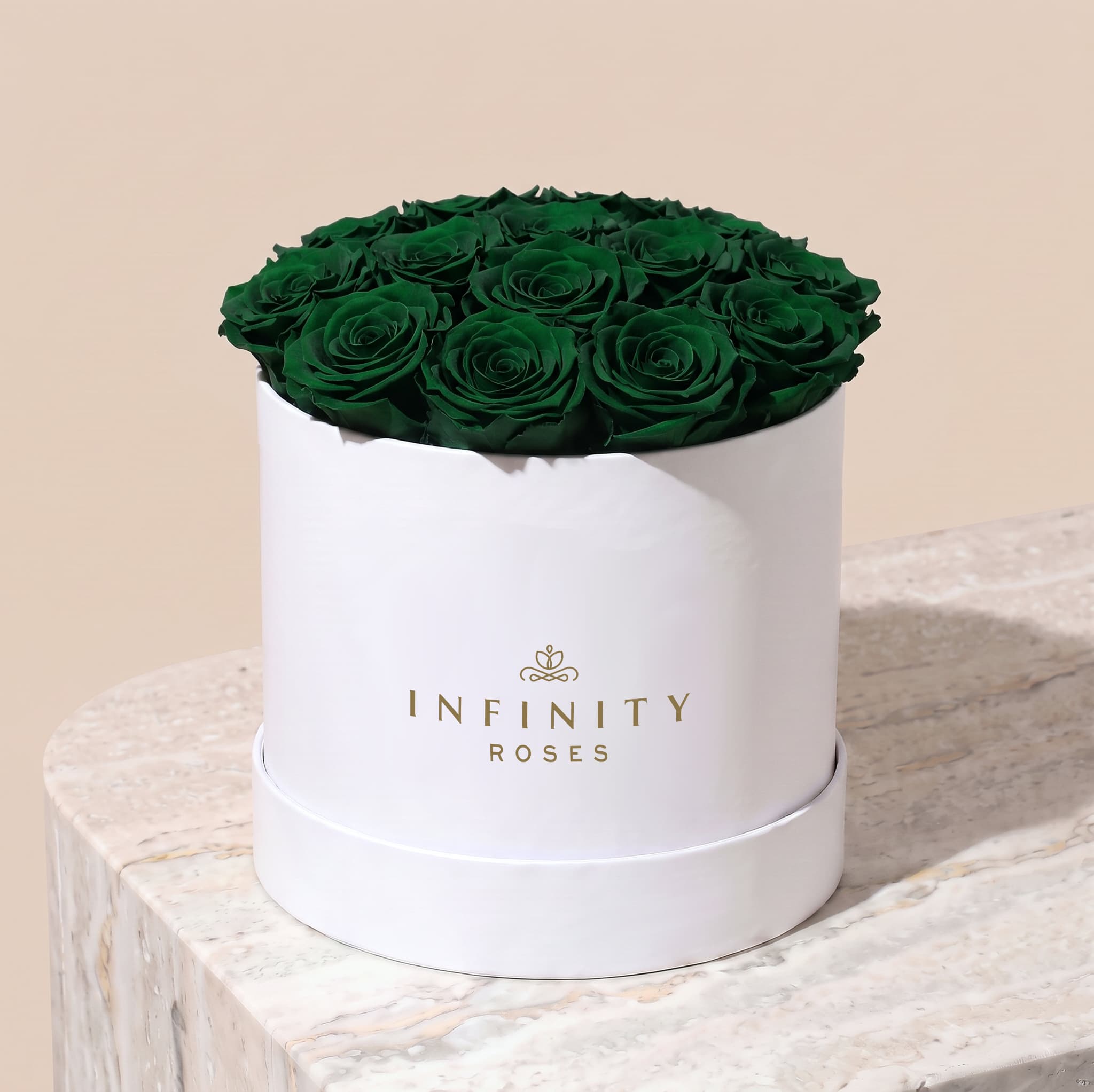 Large Bloom Rose Box - Emerald Green Rose - White Box