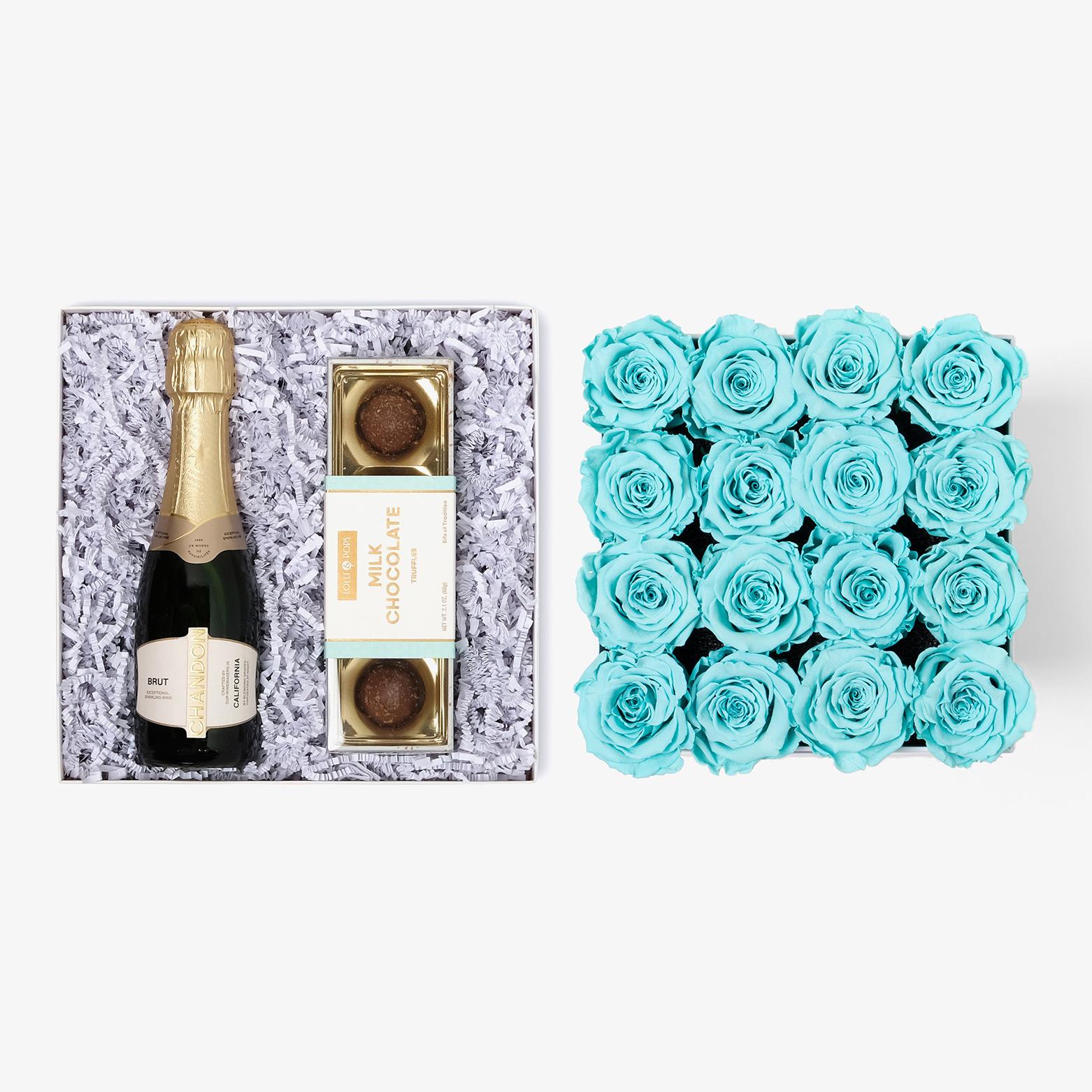 Champagne & Truffles - Large Square Box - Turquoise Rose - White Box