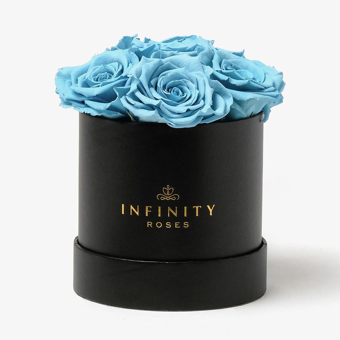 Medium Bloom Rose Box - Baby Blue Rose - Black Box