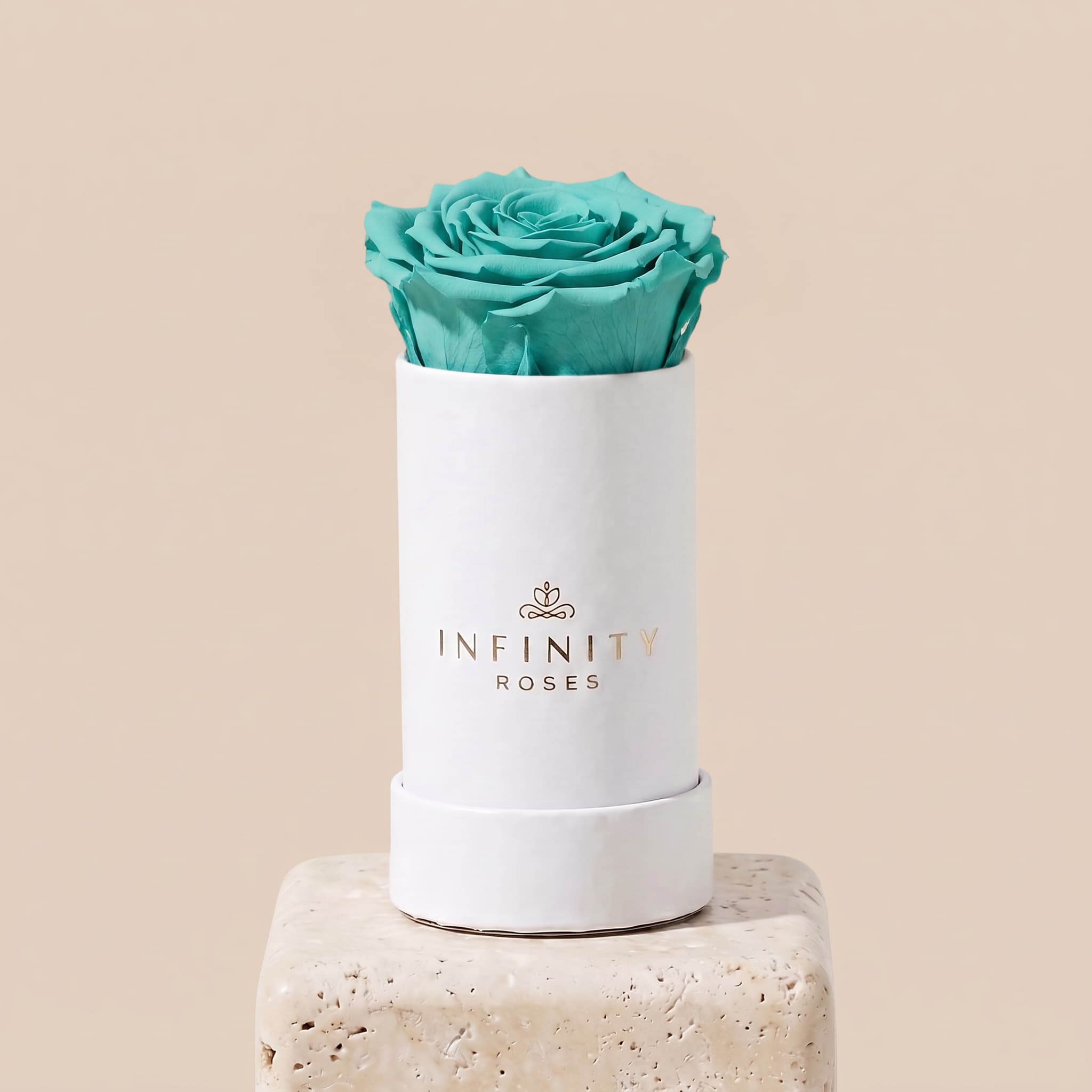 Single Rose Box - Turquoise Rose - White Box
