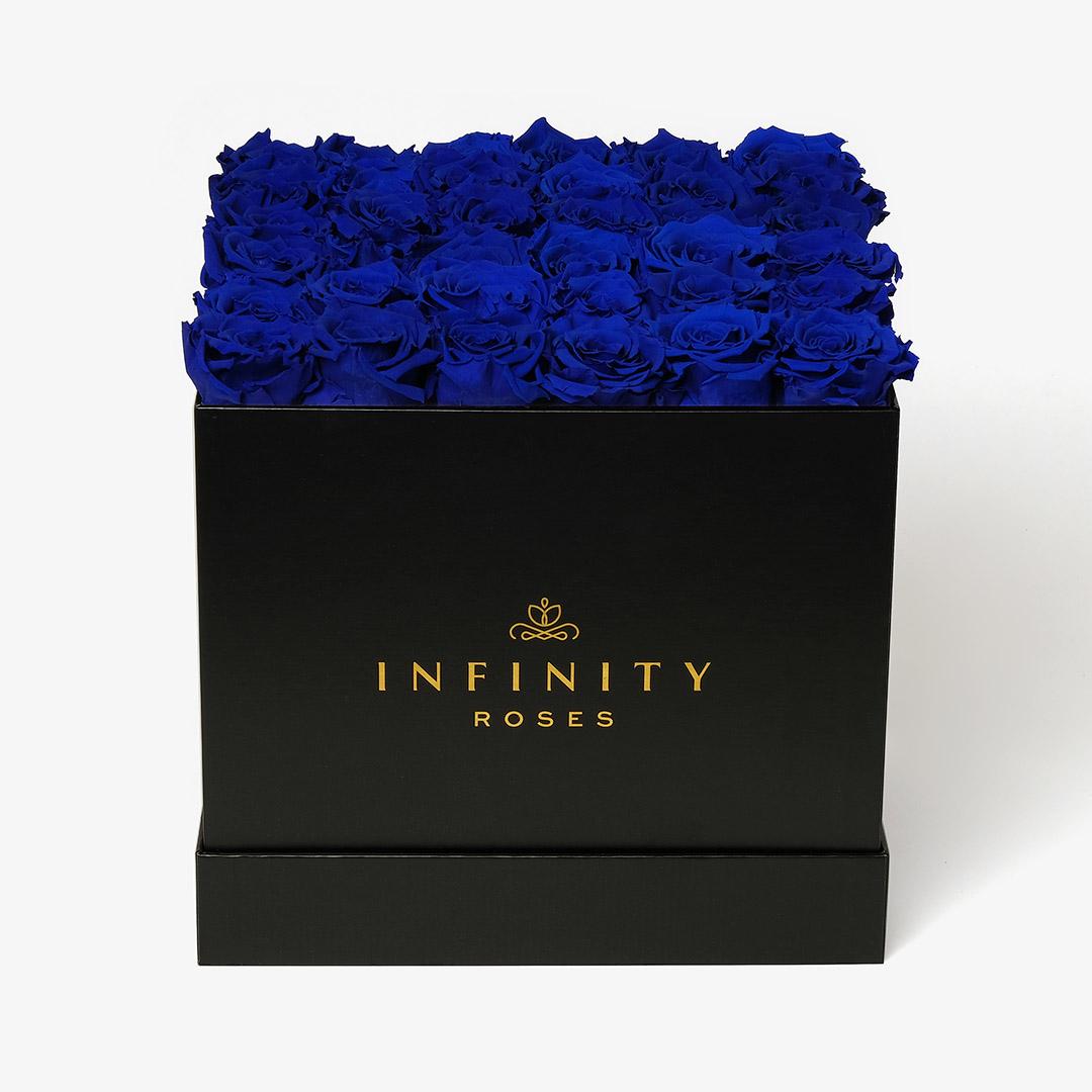Grand Square Rose Box - Royal Blue Rose - Black Box
