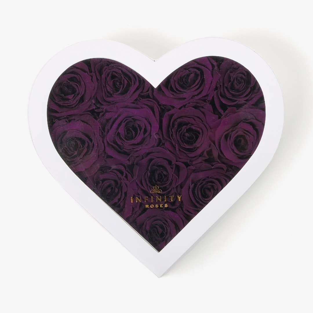 Medium Heart Box - Violet Rose - White Box