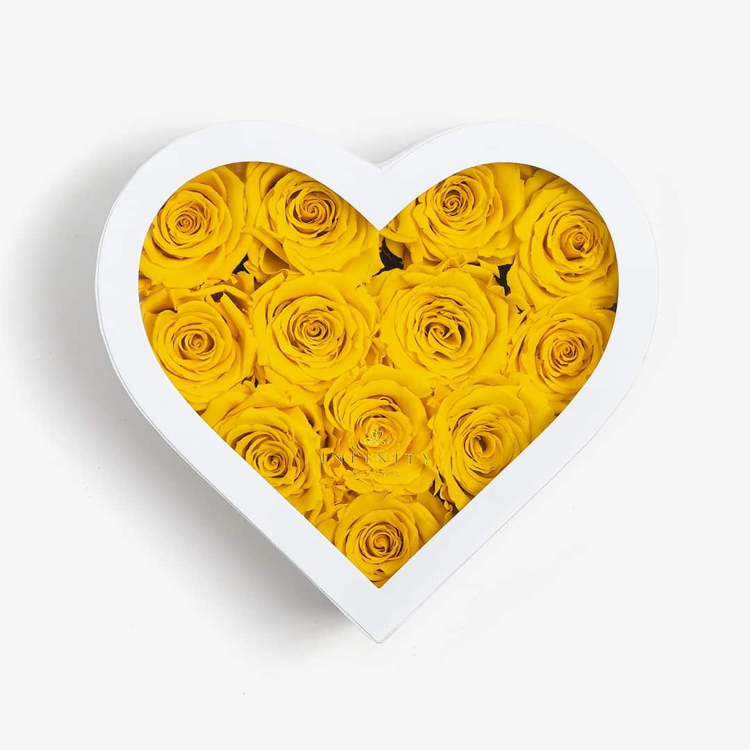 Medium Heart Box - Yellow Rose - White Box