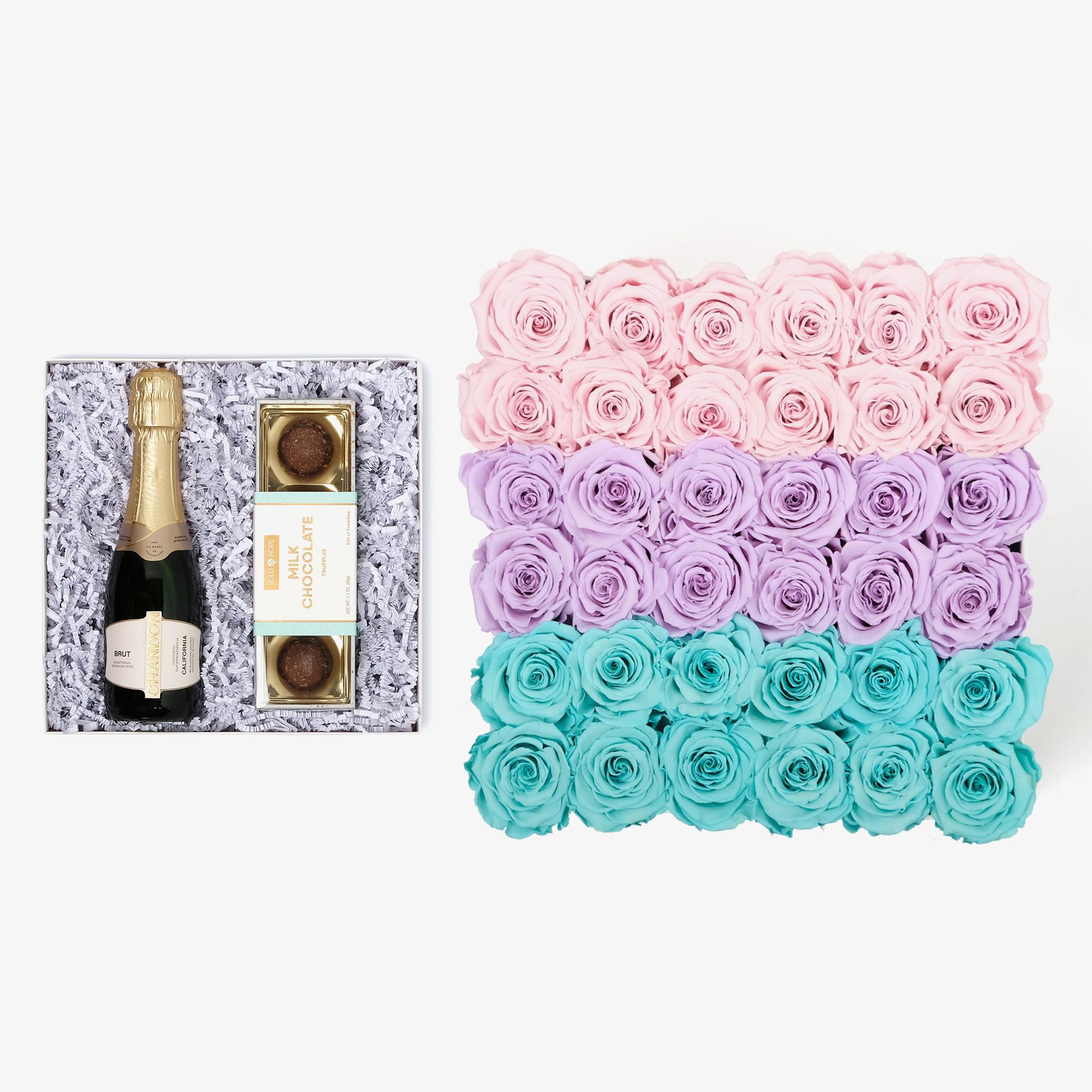 Champagne & Truffles - Grand Square Box - Pastel Ombre Rose - White Box