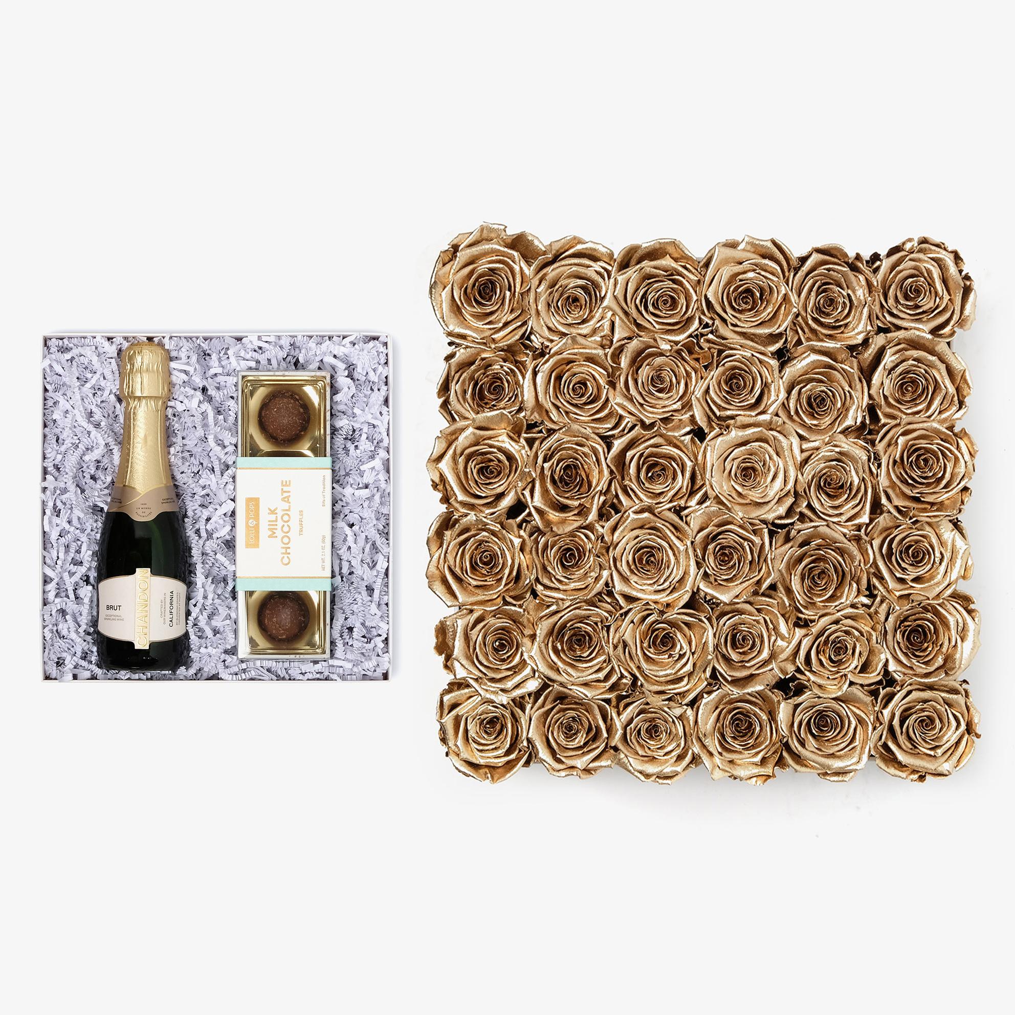 Champagne & Truffles - Grand Square Box - Gold Rose - White Box