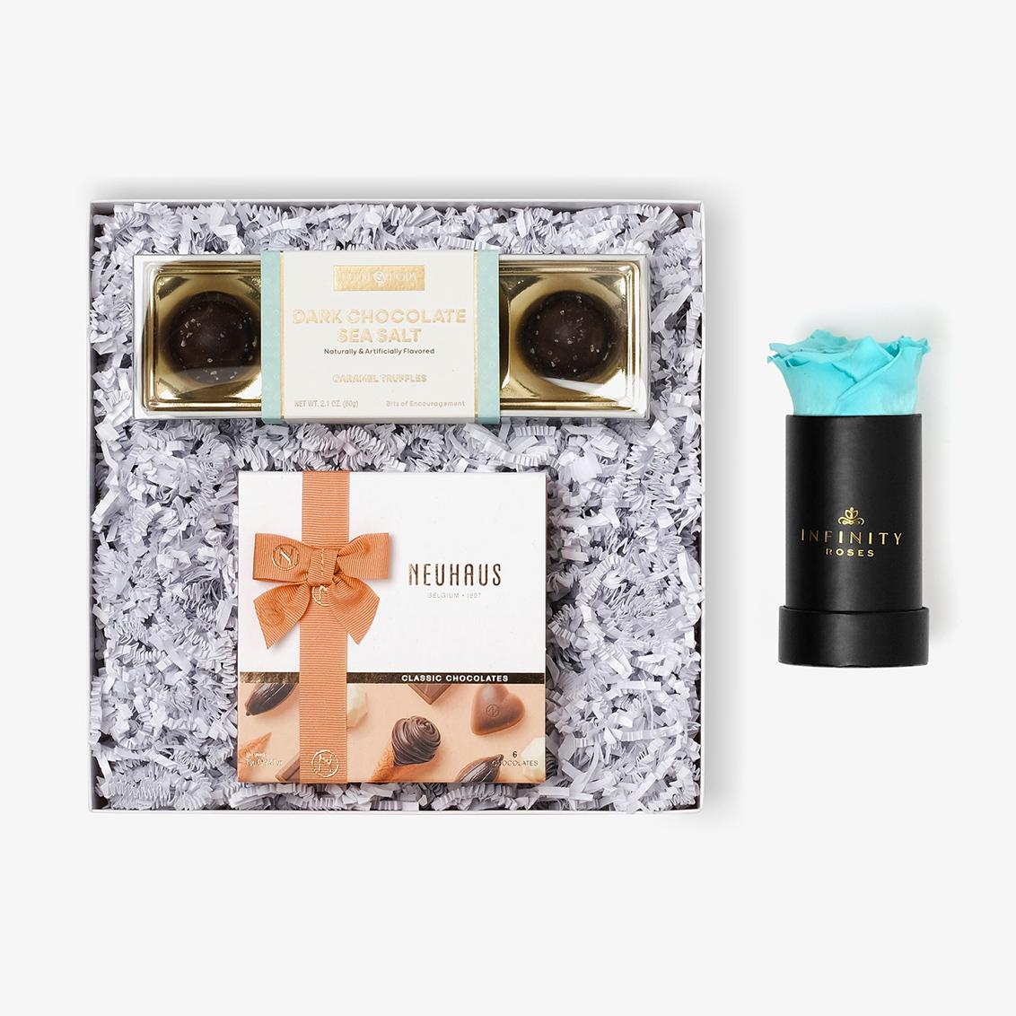 Chocolate Duo Luxe - Single Rose Box - Turquoise Rose - Black Box