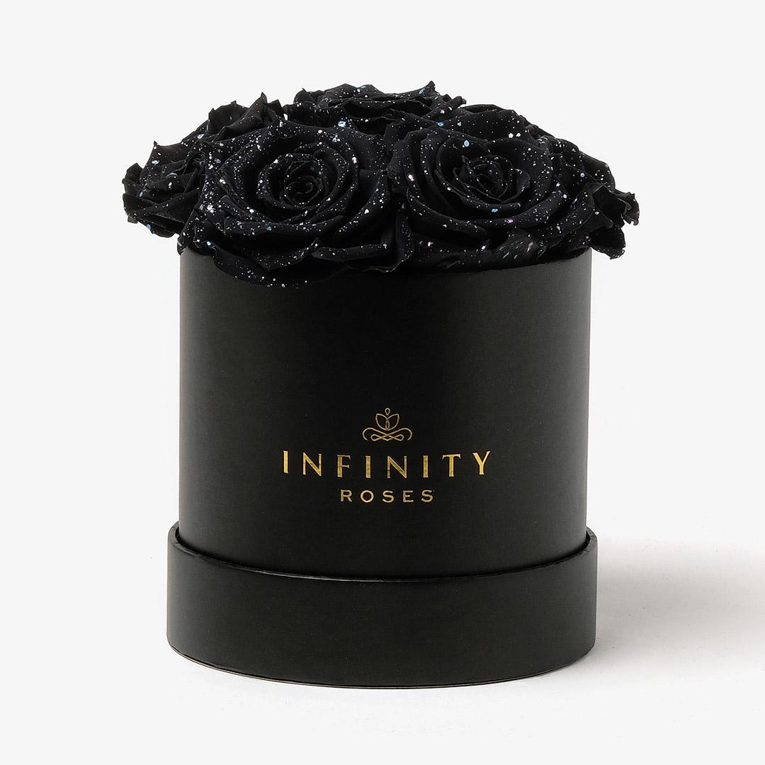 Medium Bloom Rose Box - Black Galaxy Rose - Black Box