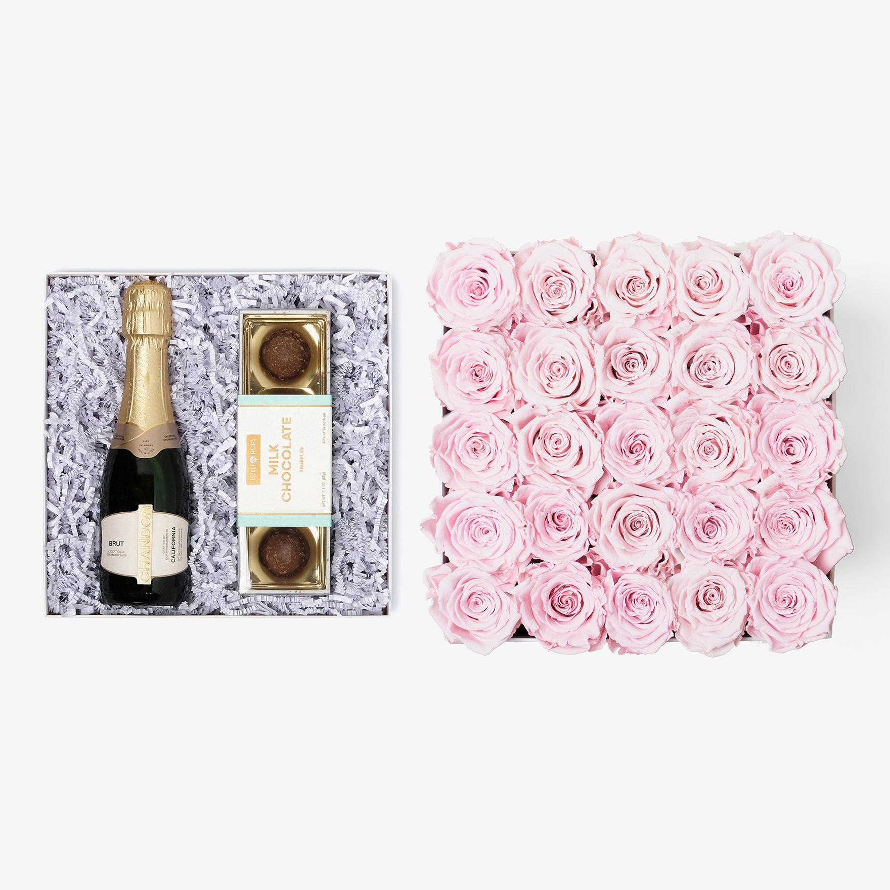 Champagne & Truffles - X-Large Square Box - Pink Rose - White Box