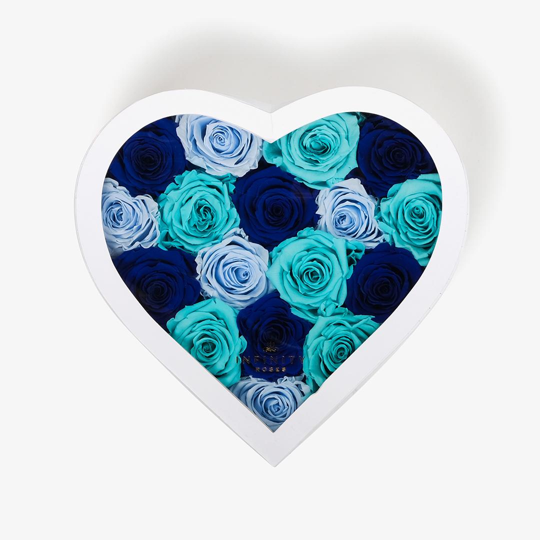 Large Ombre Heart Box - Blue Ombre Rose - White Box