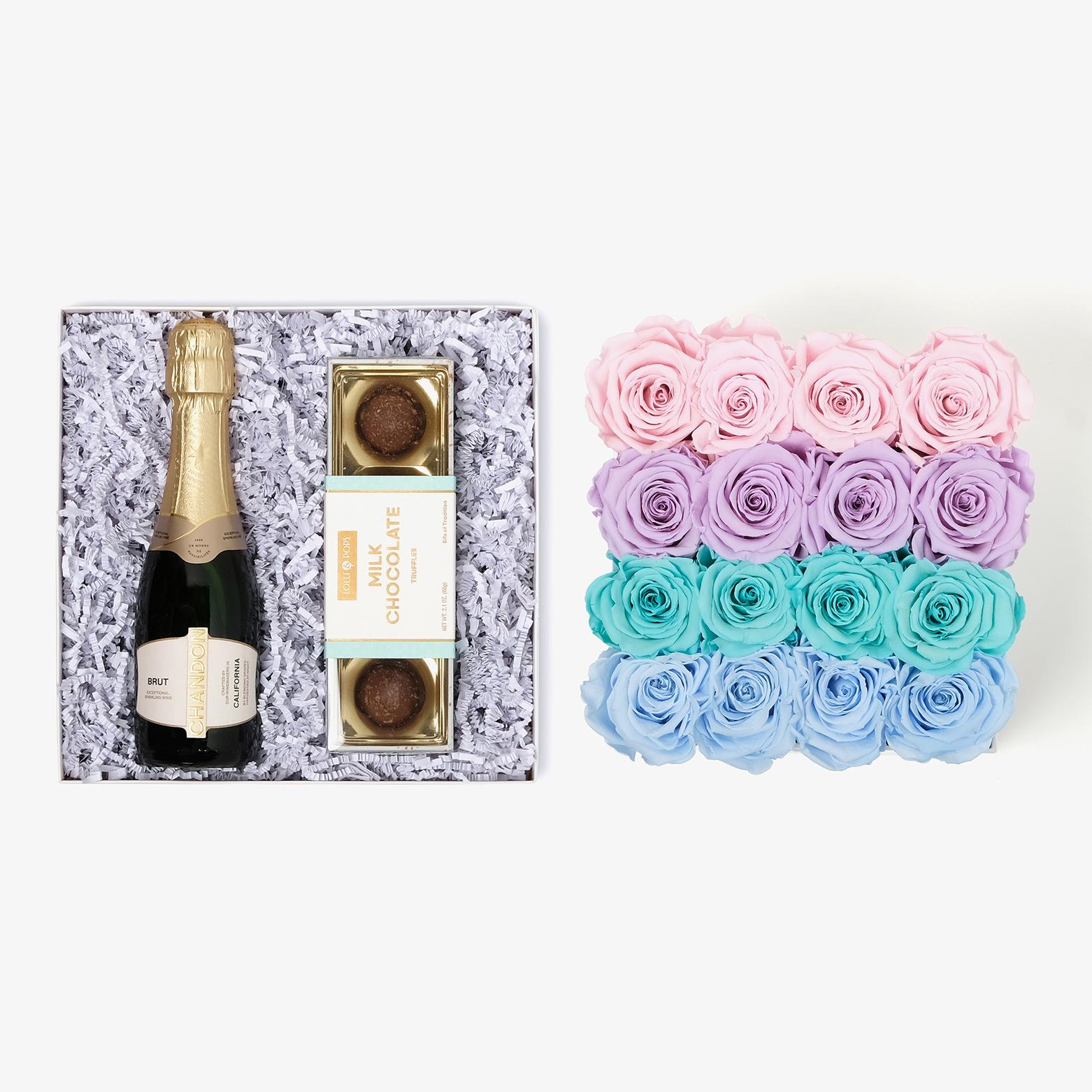 Champagne & Truffles - Large Square Box - Pastel Ombre Rose - Black Box