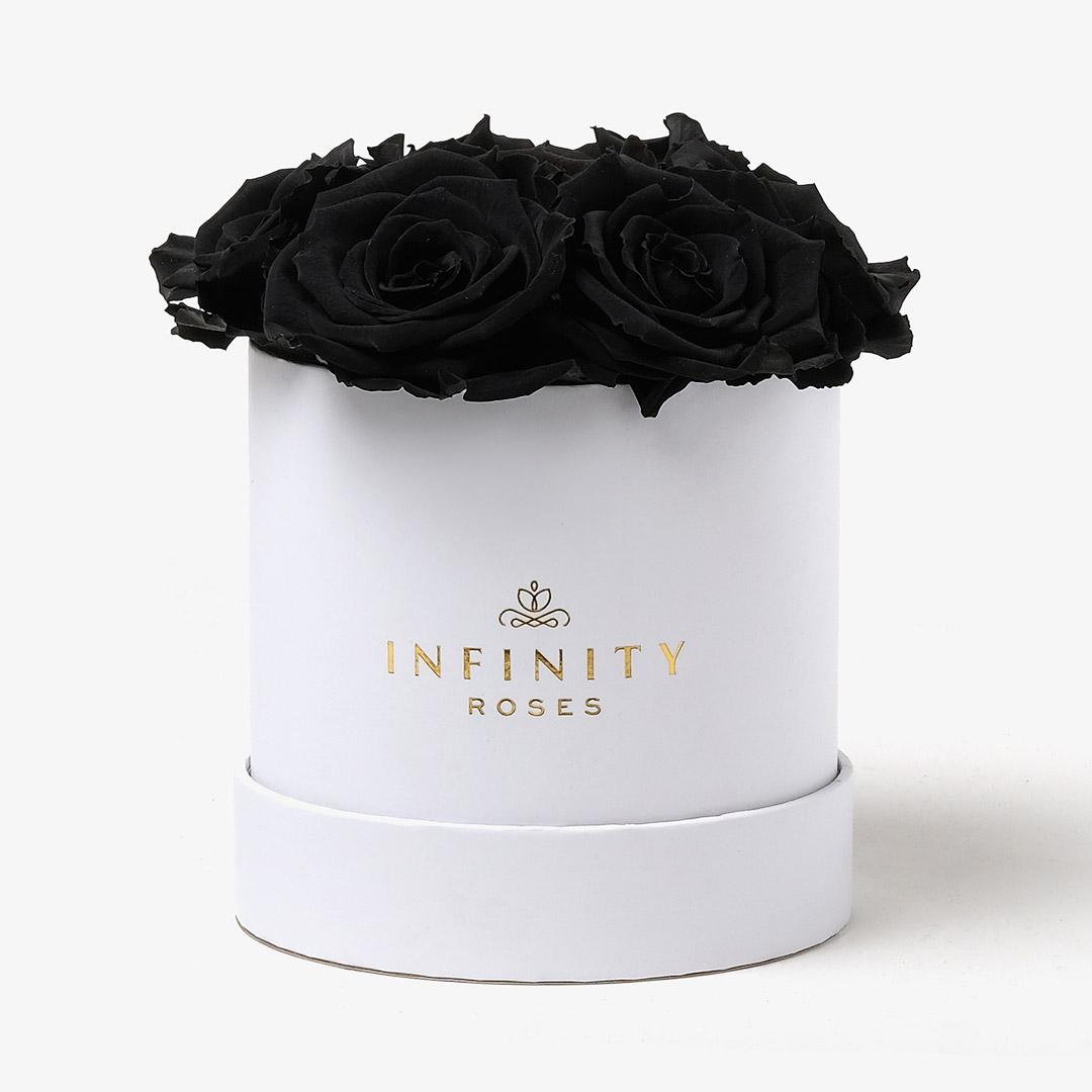 Medium Bloom Rose Box - Black Rose - White Box