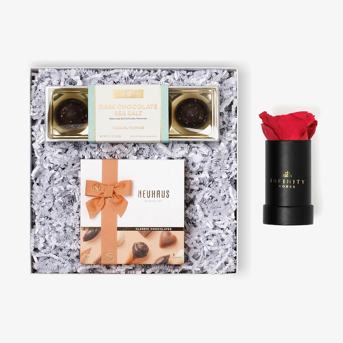 Chocolate Duo Luxe - Single Rose Box - Red Rose - Black Box