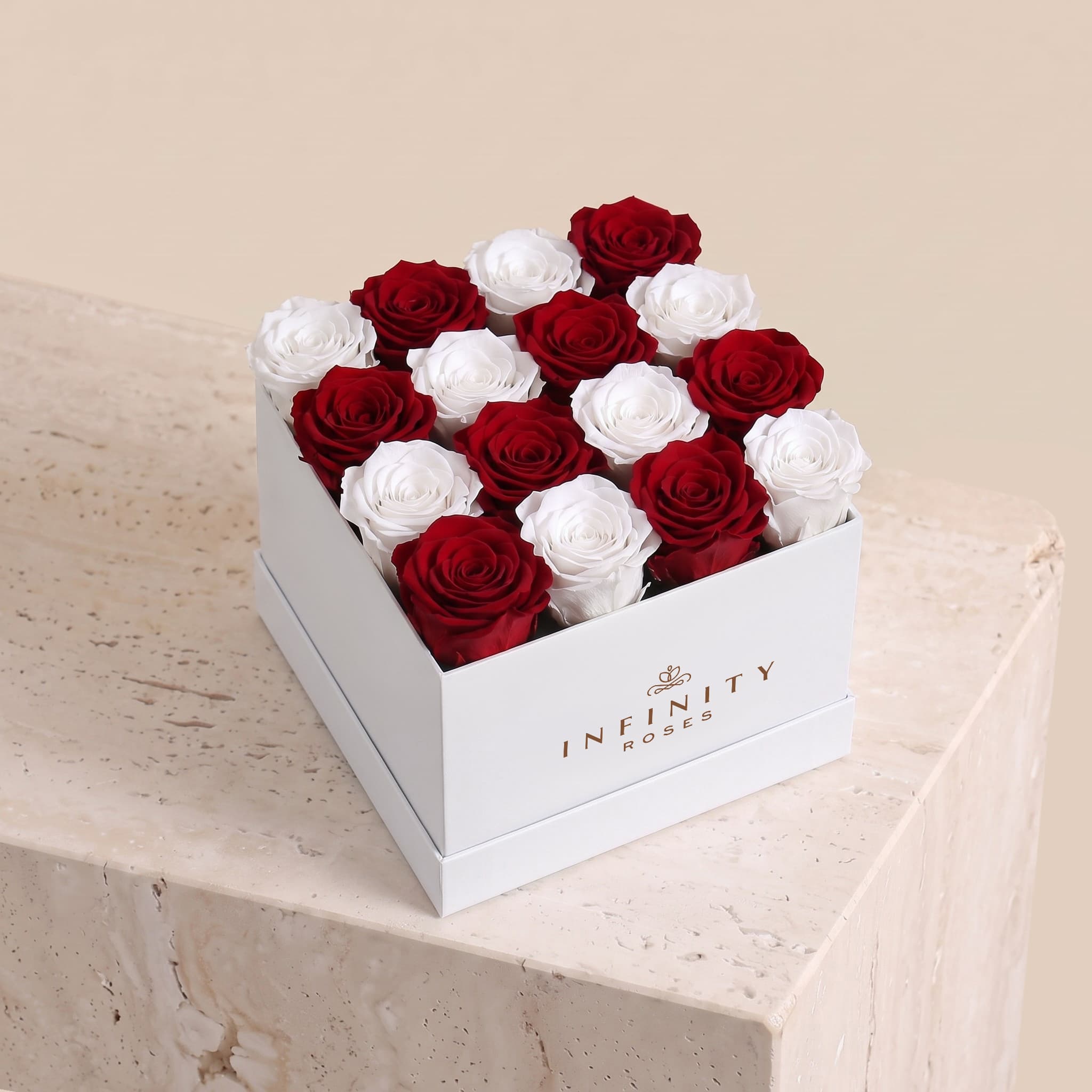 Large Square Rose Box - Classic Rose - White Box