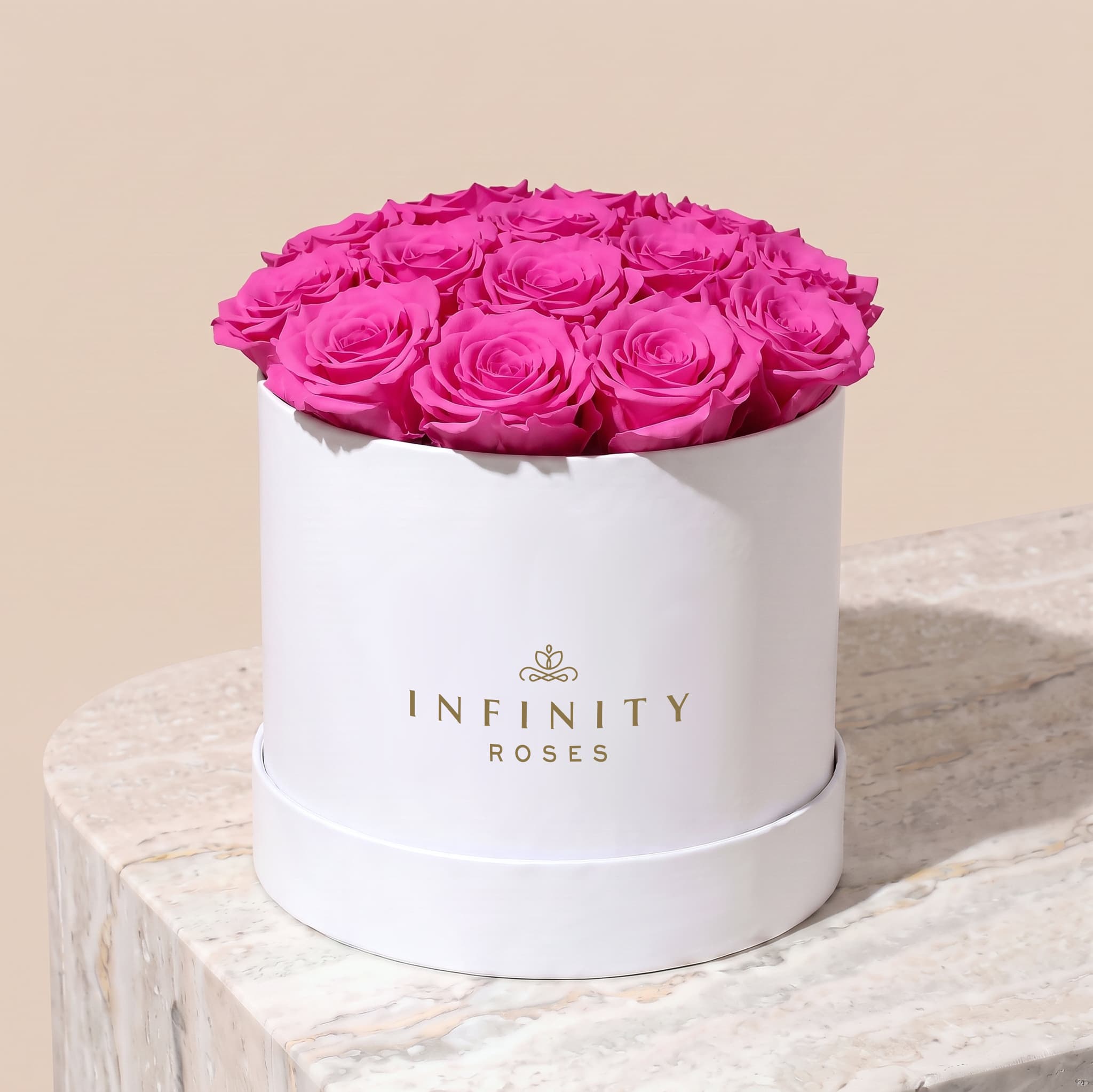 Large Bloom Rose Box - Hot Pink Rose - White Box