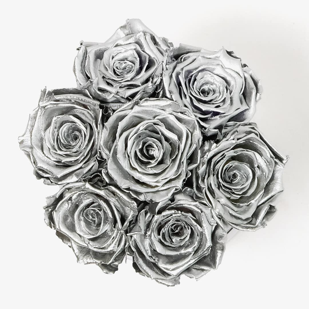 Medium Bloom Rose Box - Silver Rose - Black Box