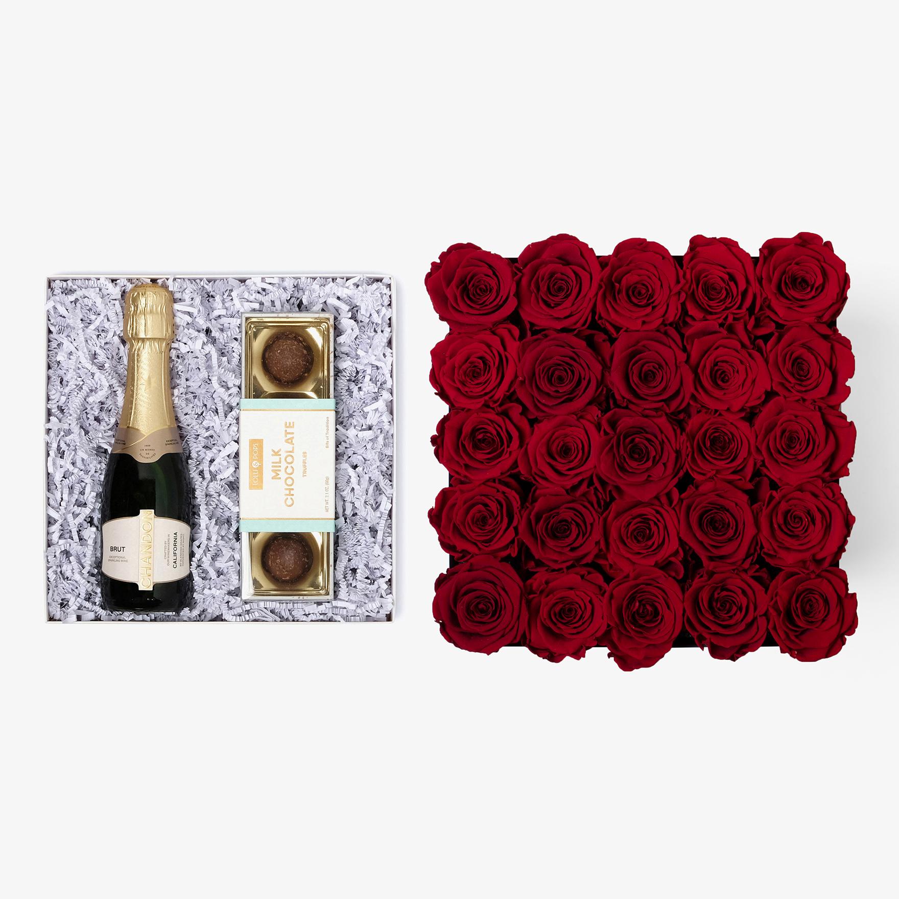Champagne & Truffles - X-Large Square Box - Red Rose - White Box