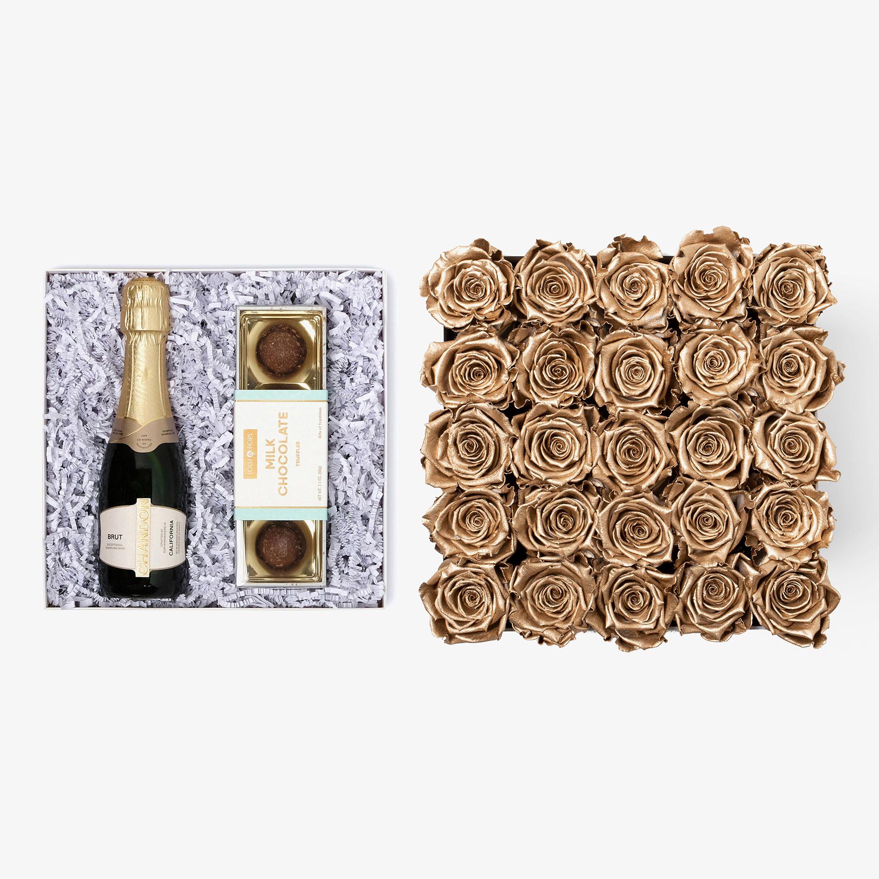 Champagne & Truffles - X-Large Square Box - Gold Rose - Black Box