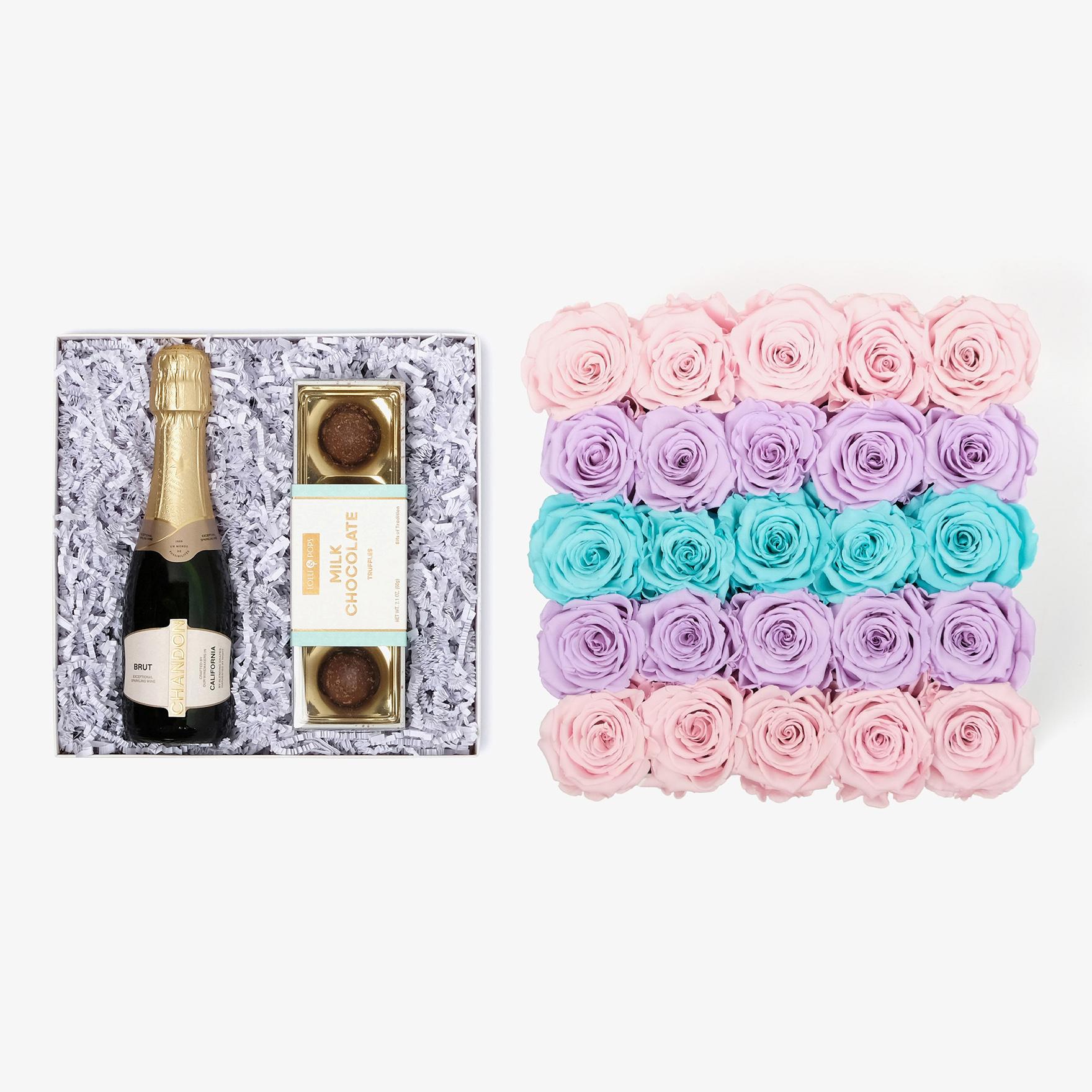 Champagne & Truffles - X-Large Square Box - Pastel Ombre Rose - Black Box