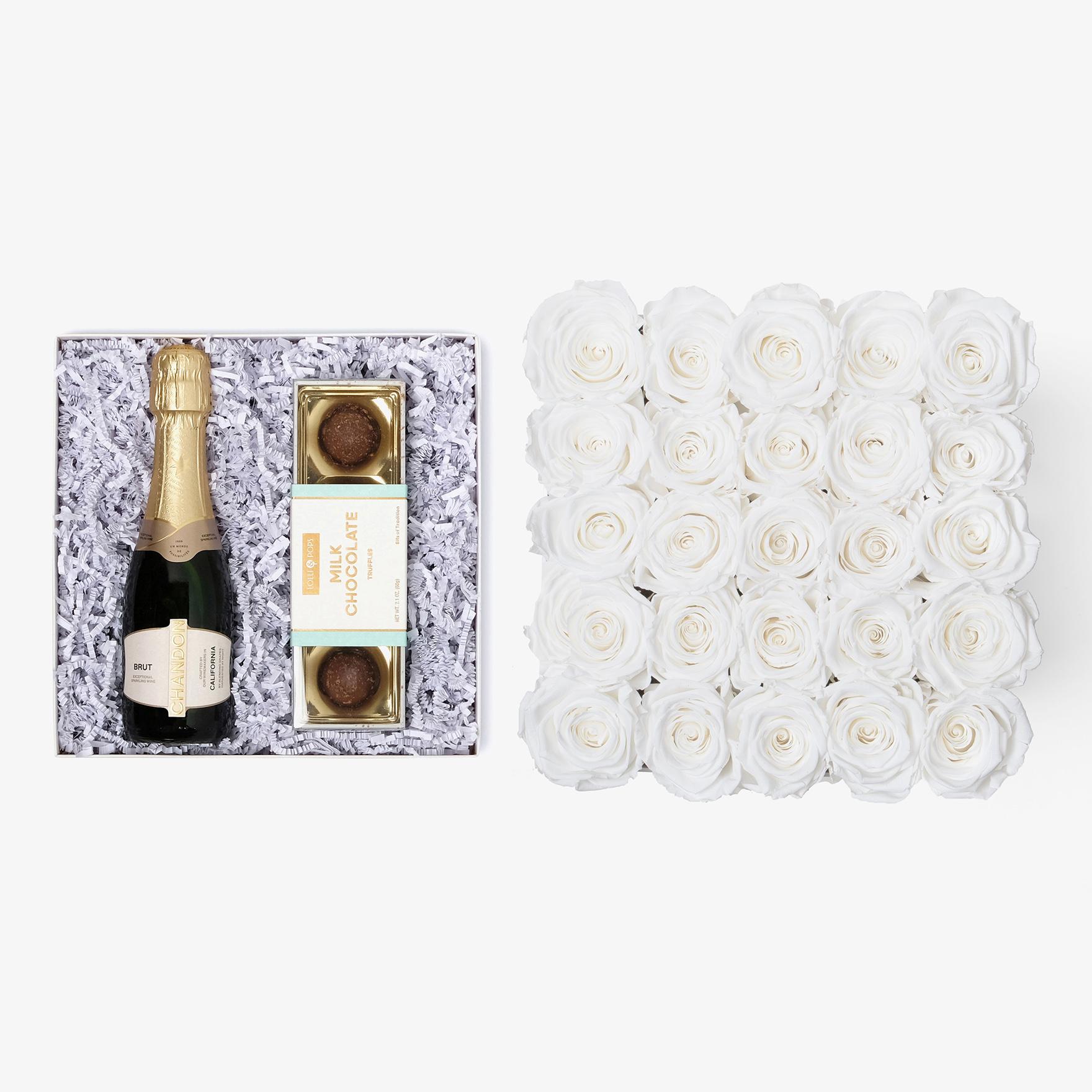 Champagne & Truffles - X-Large Square Box - White Rose - White Box