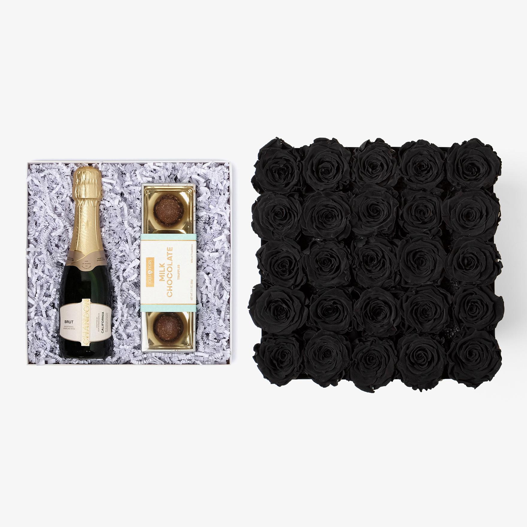 Champagne & Truffles - X-Large Square Box - Black Rose - White Box