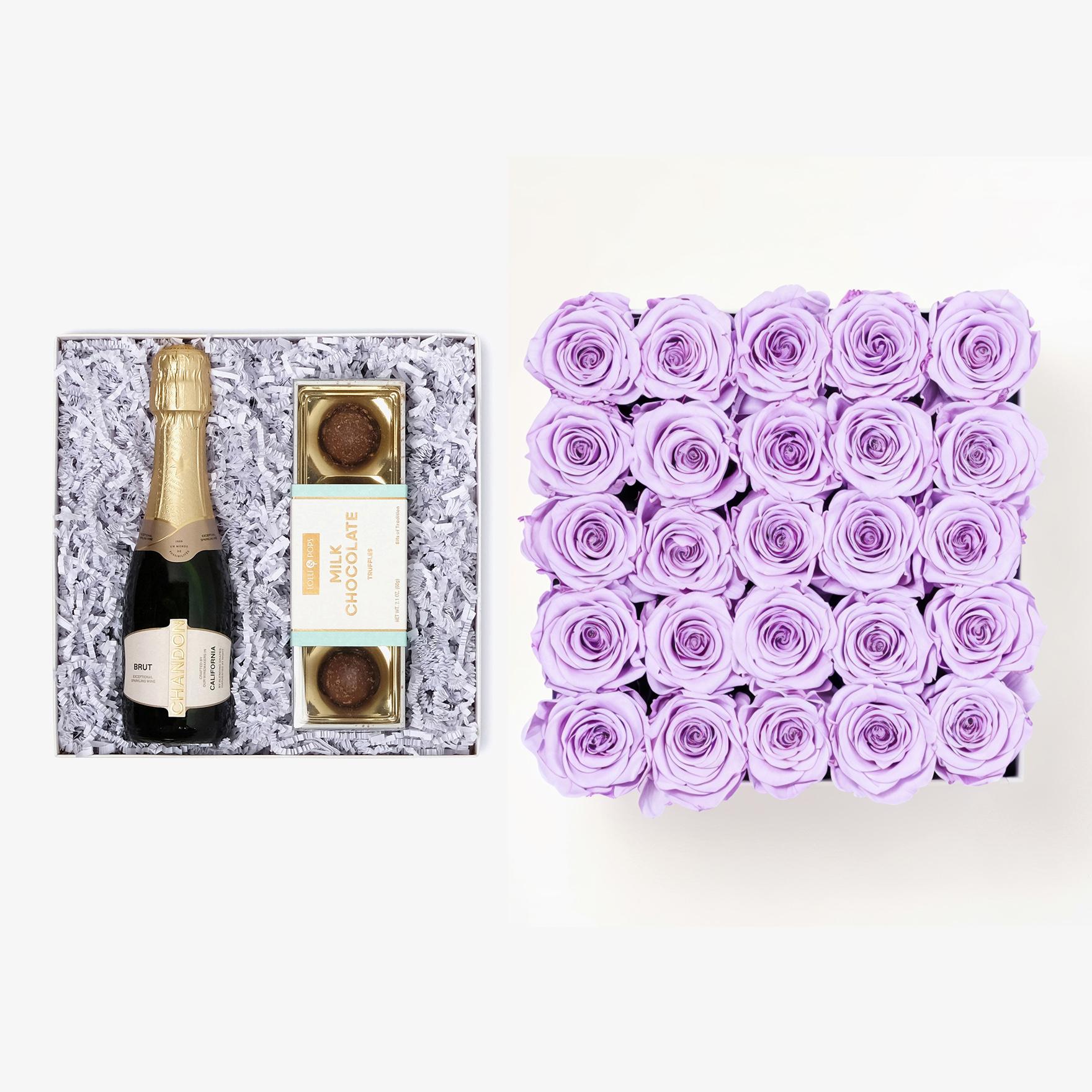 Champagne & Truffles - X-Large Square Box - Lavender Rose - Black Box