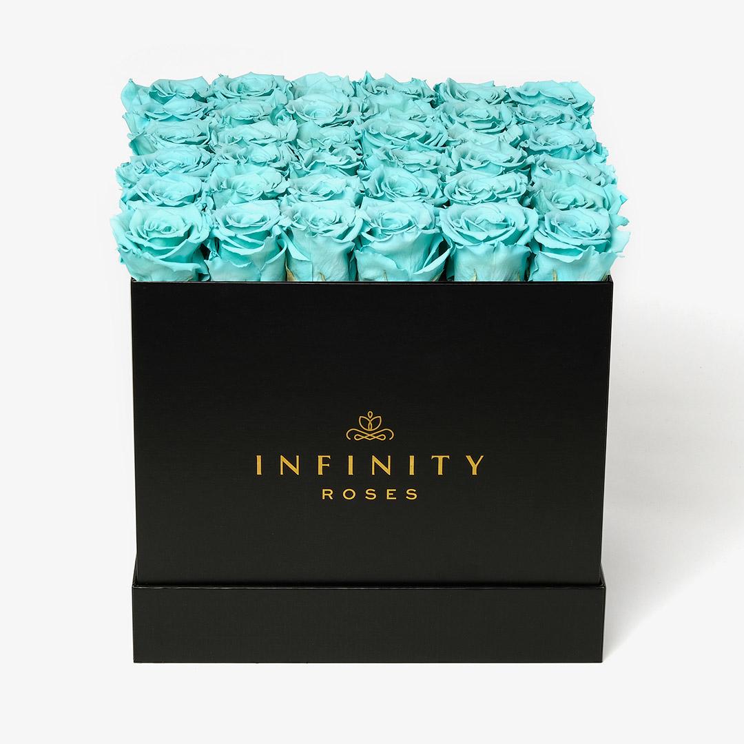 Grand Square Rose Box - Turquoise Rose - Black Box