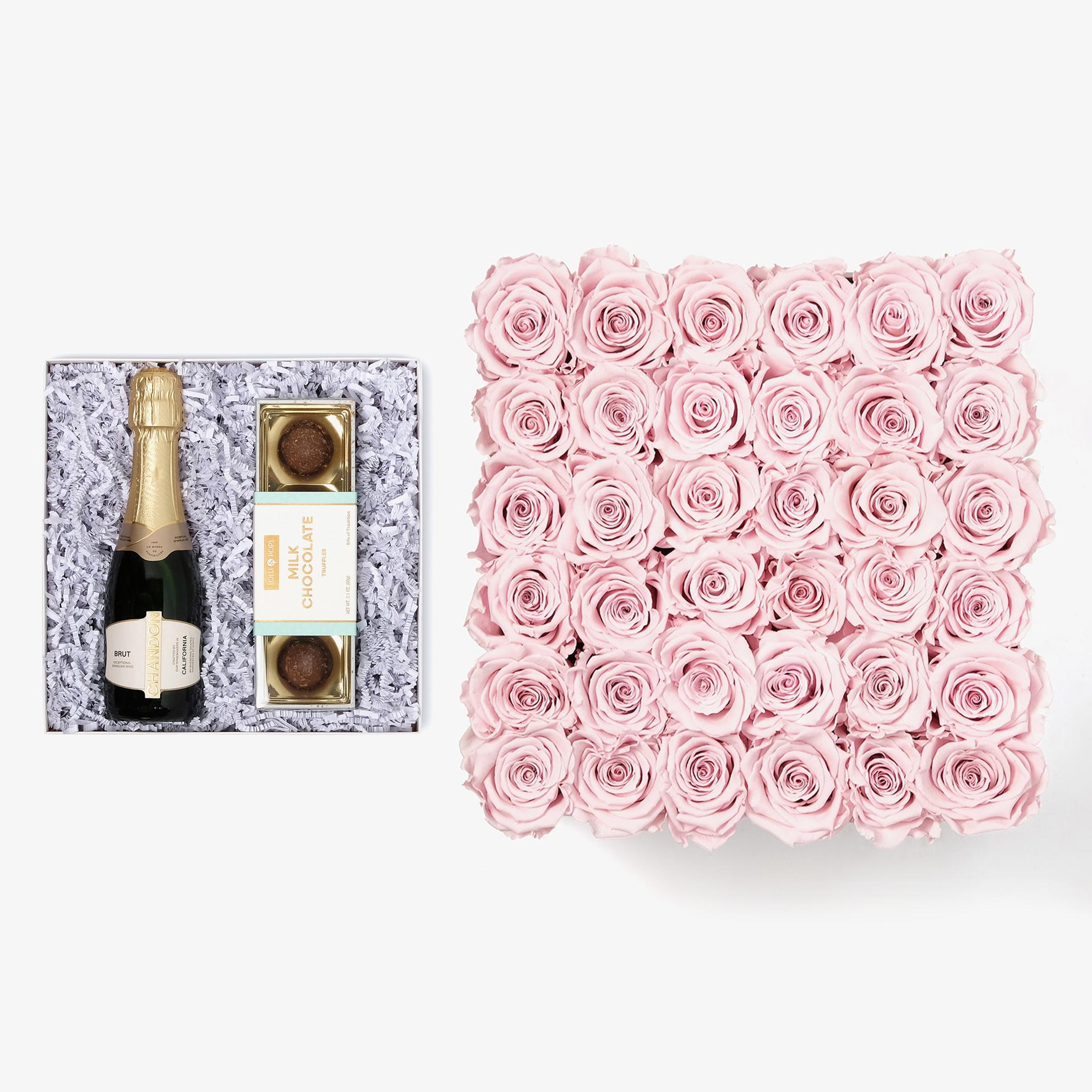 Champagne & Truffles - Grand Square Box - Pink Rose - Black Box