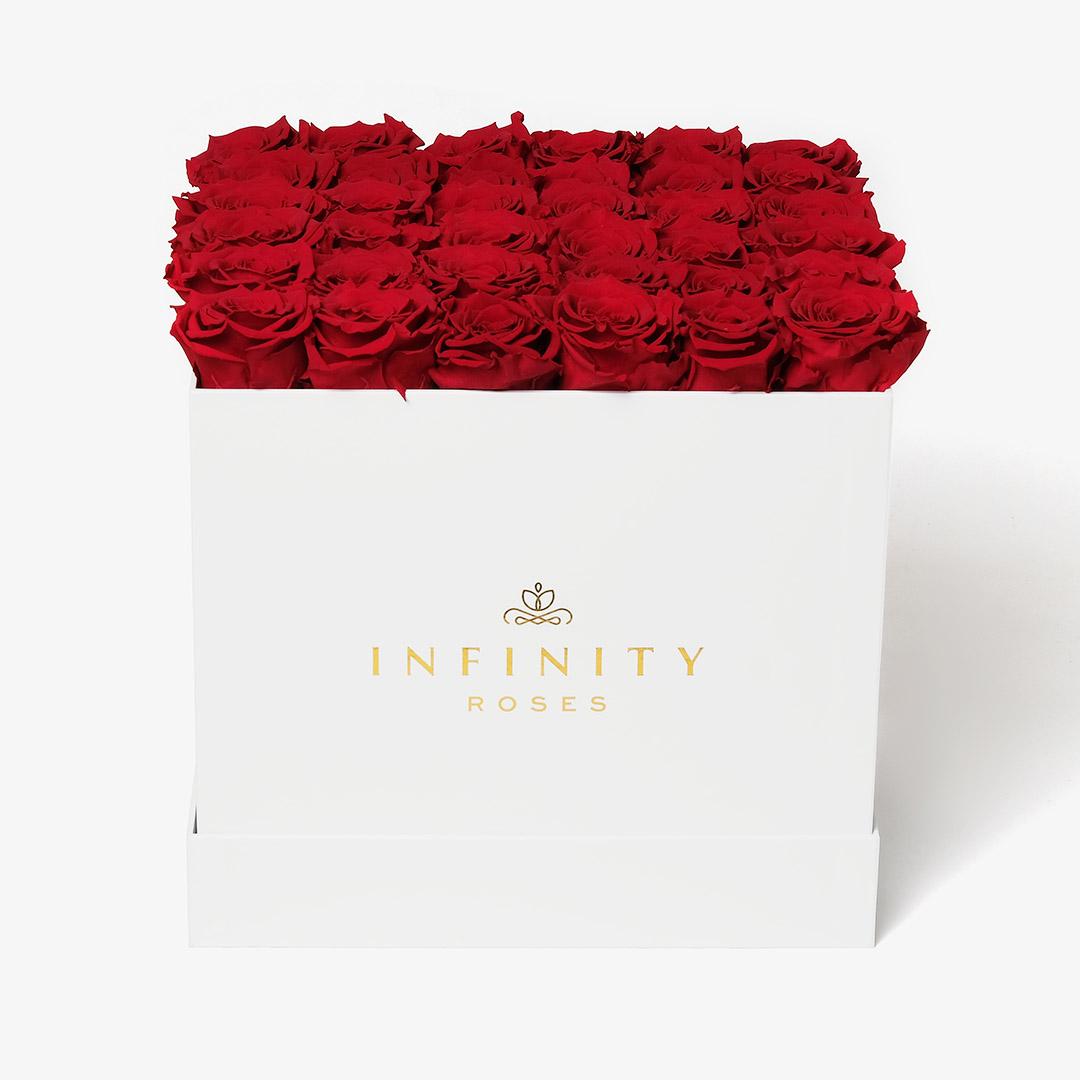 Grand Square Rose Box - Red Rose - White Box