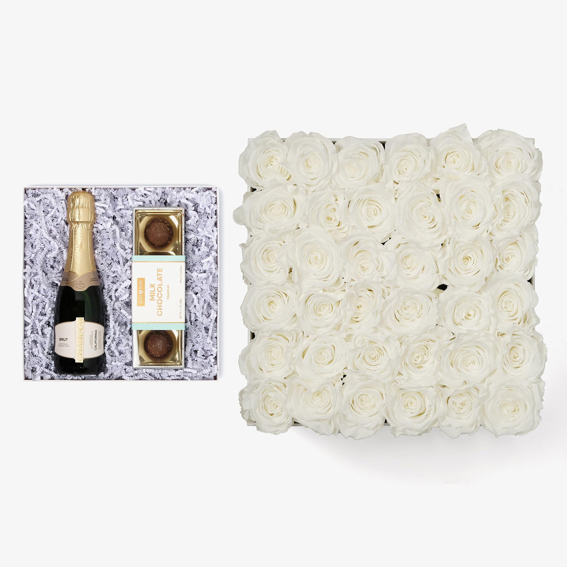 Champagne & Truffles - Grand Square Box - White Rose - Black Box