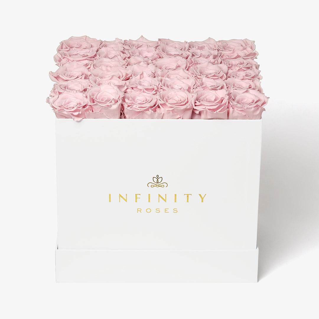Grand Square Rose Box - Pink Rose - White Box